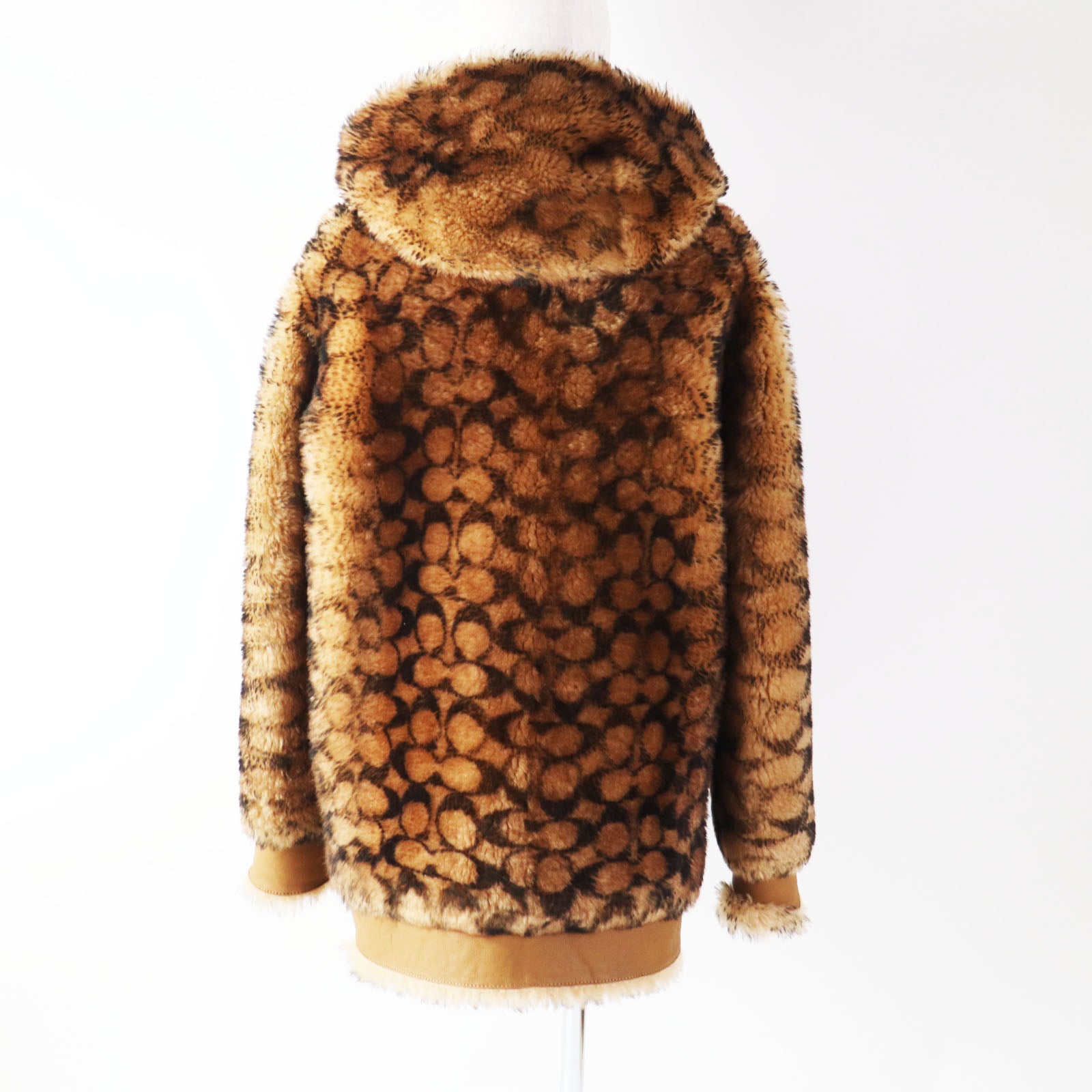 COACH Lamb Shearling Hooded Coat Brown