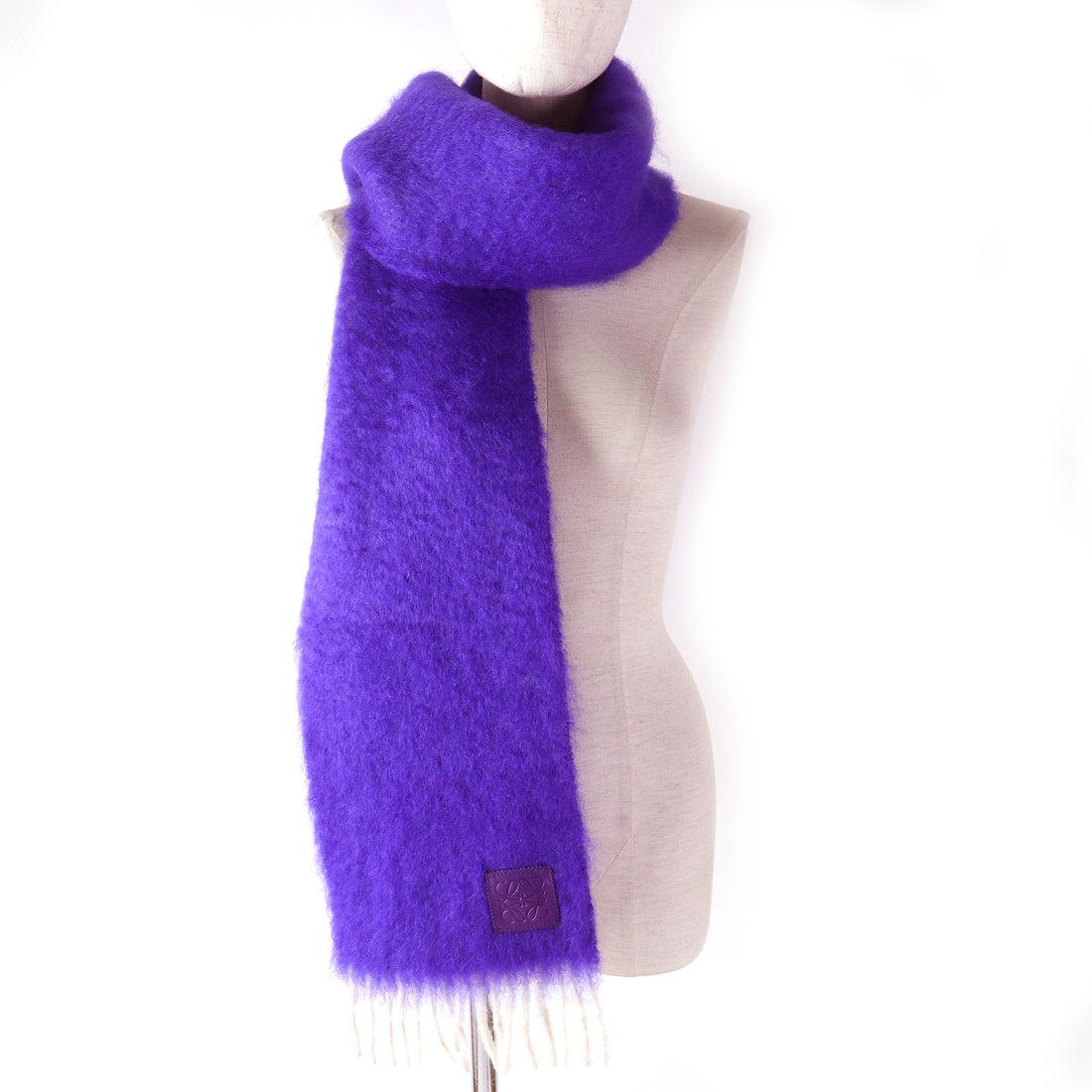 Loewe Mohair Wool Long Scarf with Logo Patch