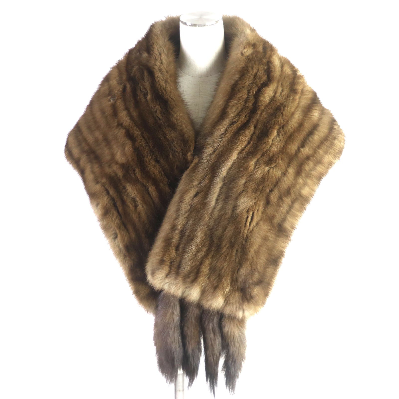 Russian Sable Fur Shawl with Tassel Brown