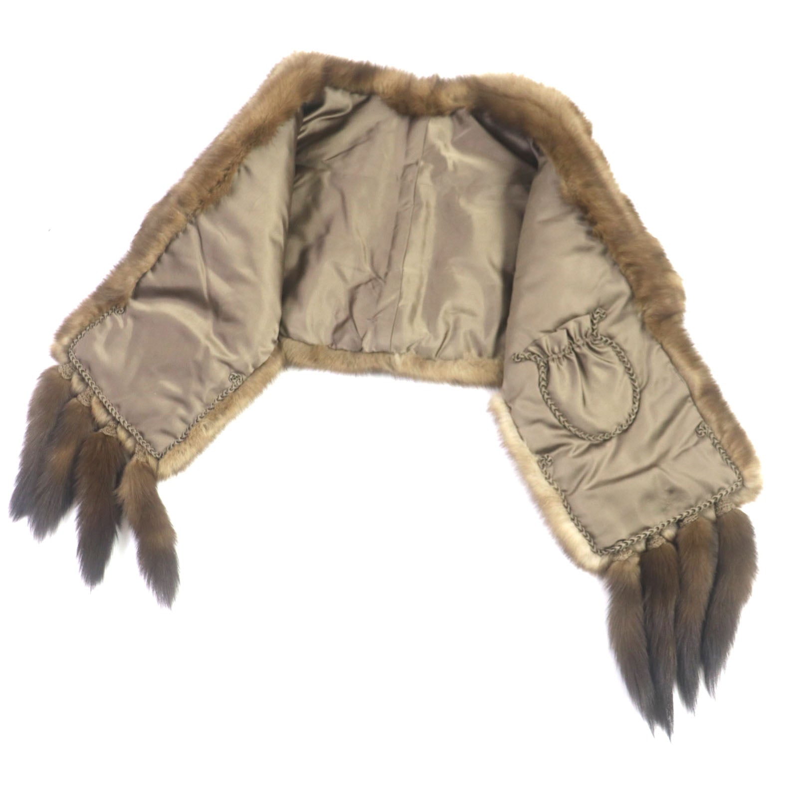 Russian Sable Fur Shawl with Tassel Brown