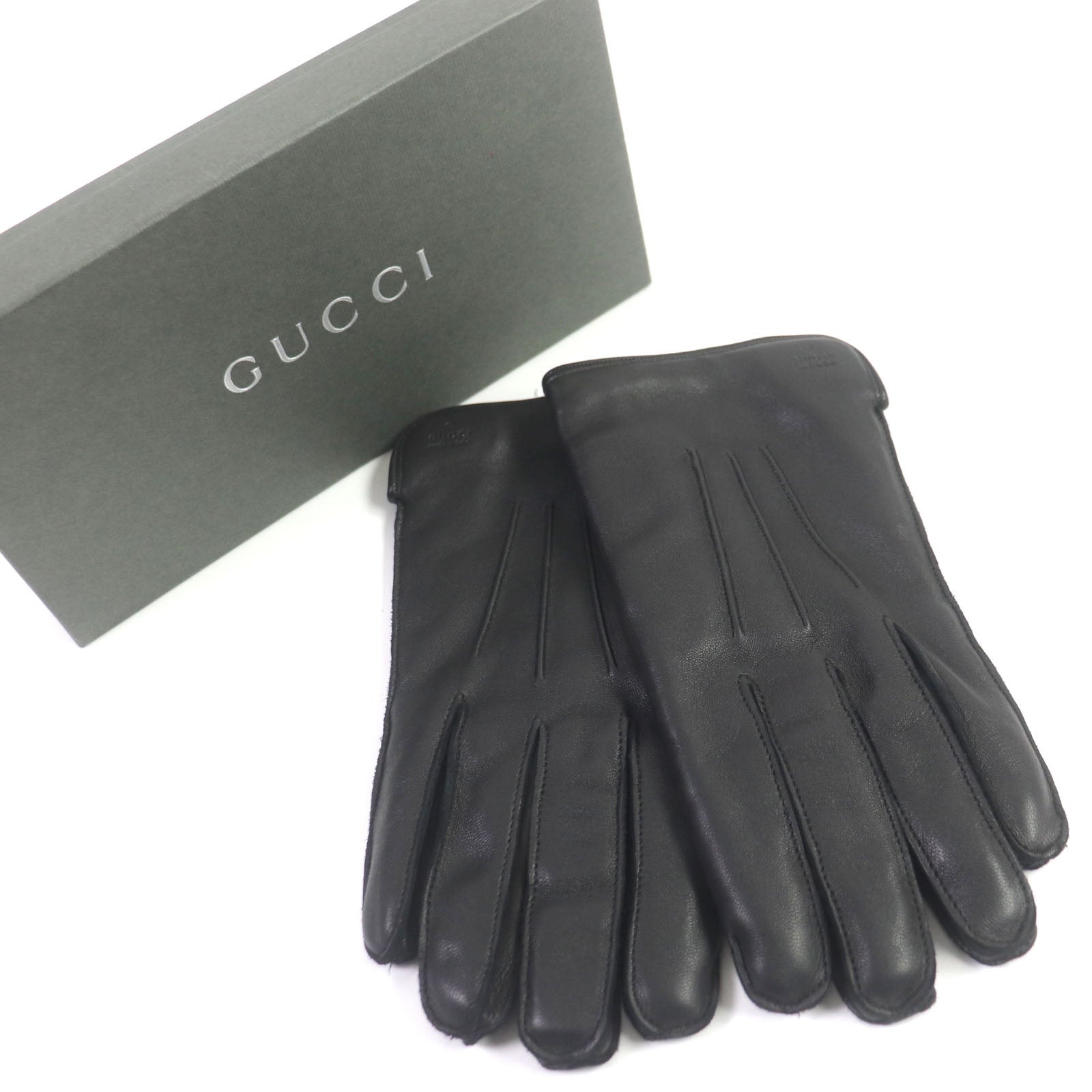 Gucci Leather Cashmere Lined Gloves Black