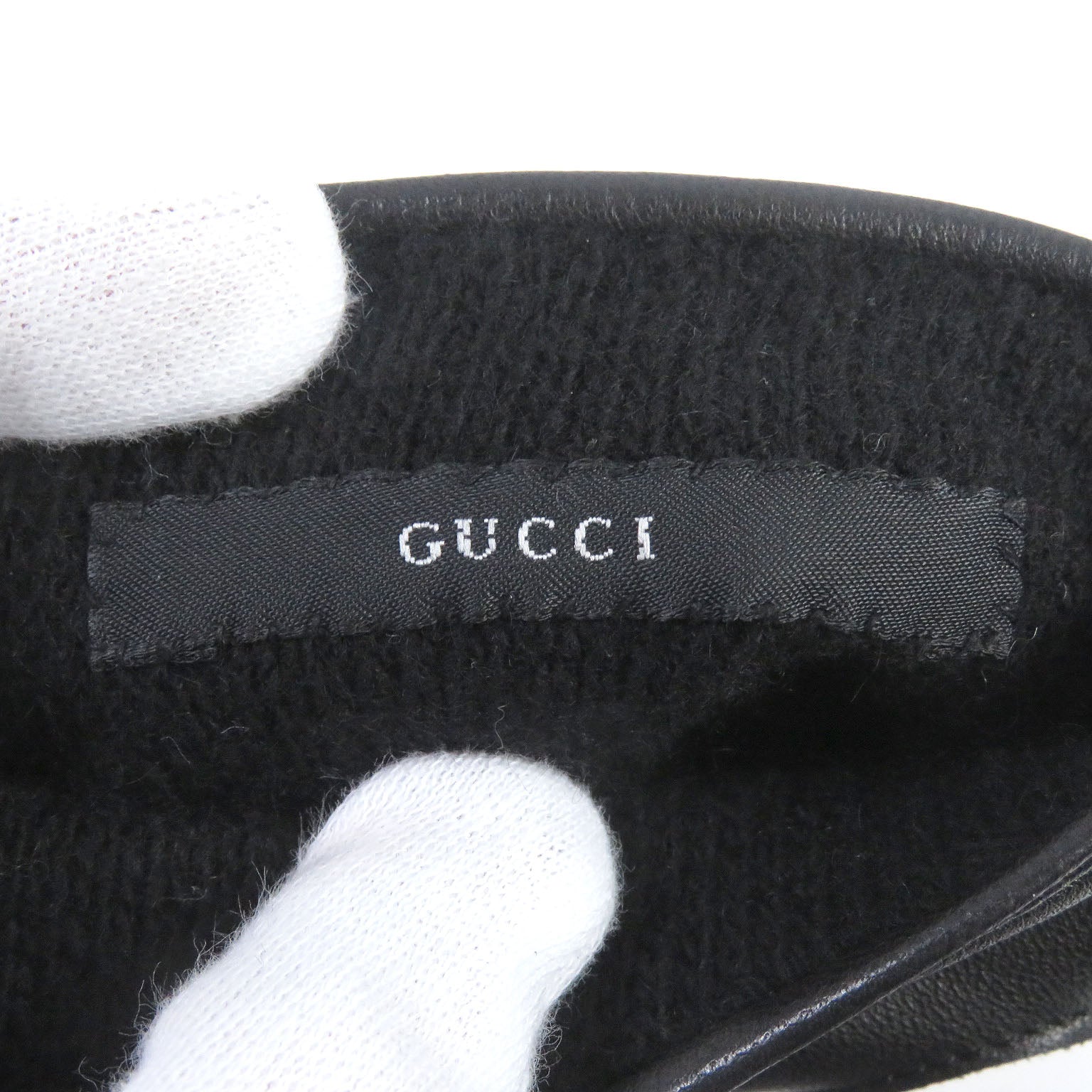 Gucci Leather Cashmere Lined Gloves Black