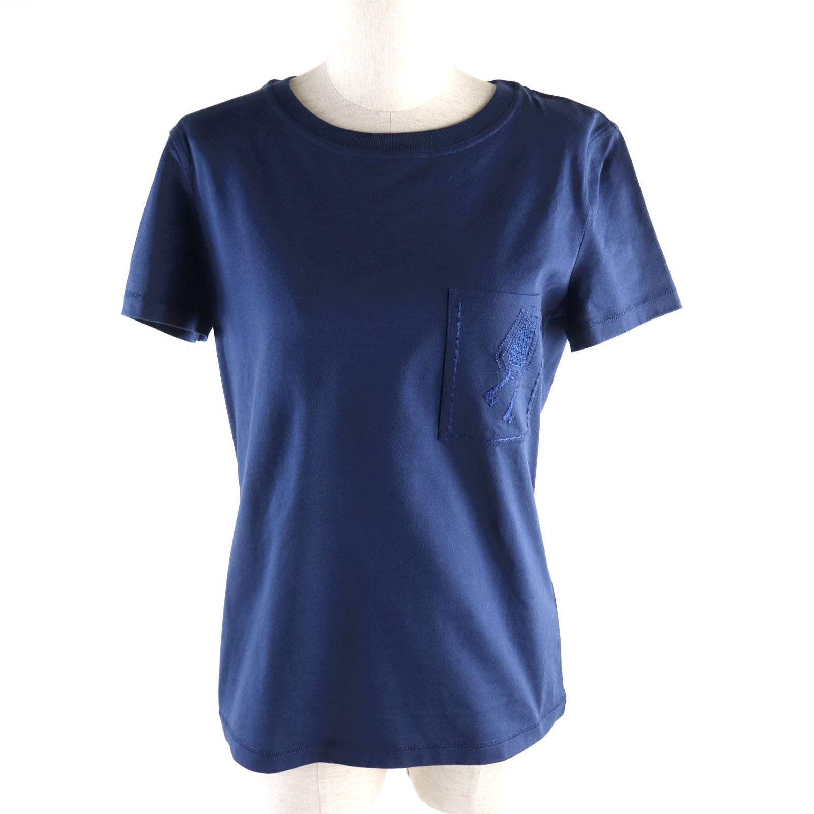 Hermes Cotton Crew Neck Pocket T-Shirt Blue