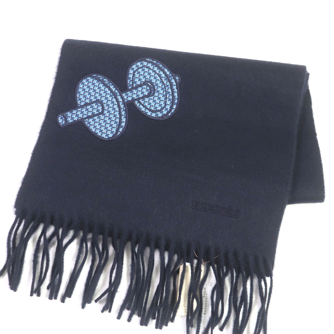 HERMES Cashmere Silk Scarf with Logo Embroidery