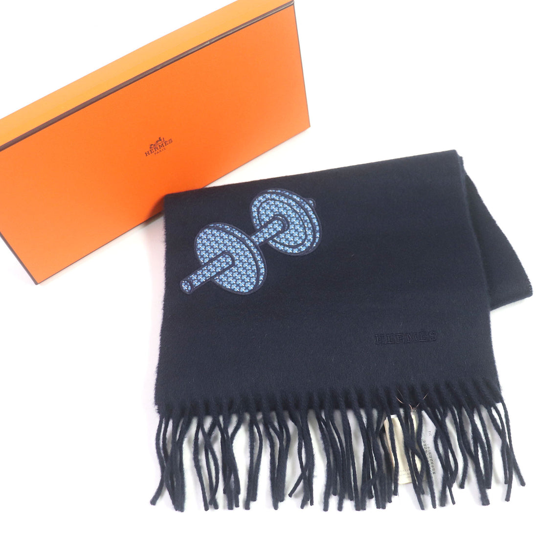 HERMES Cashmere Silk Scarf with Logo Embroidery