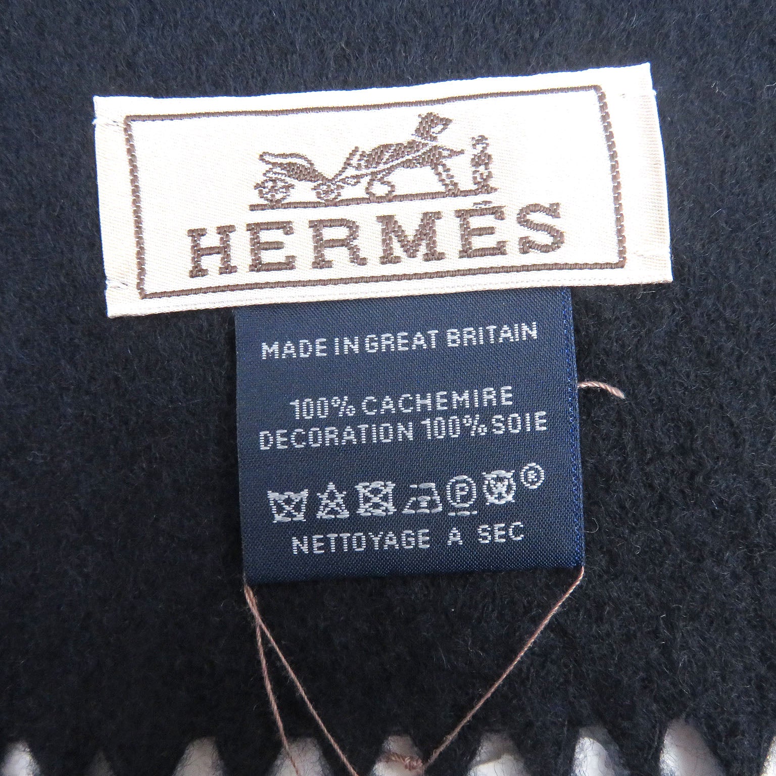 HERMES Cashmere Silk Scarf with Logo Embroidery