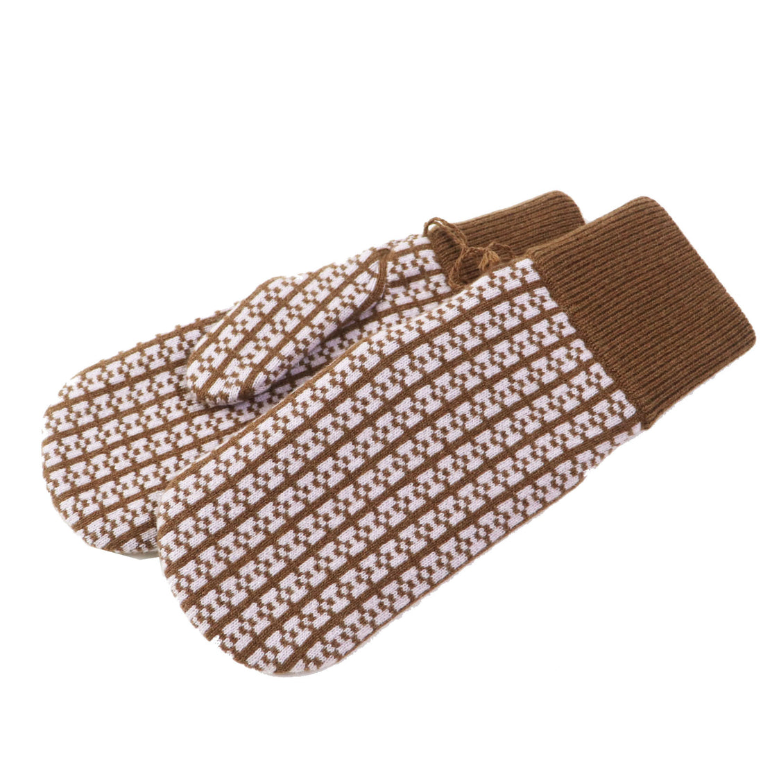 Hermes Cashmere Mittens Gloves Brown Pink M