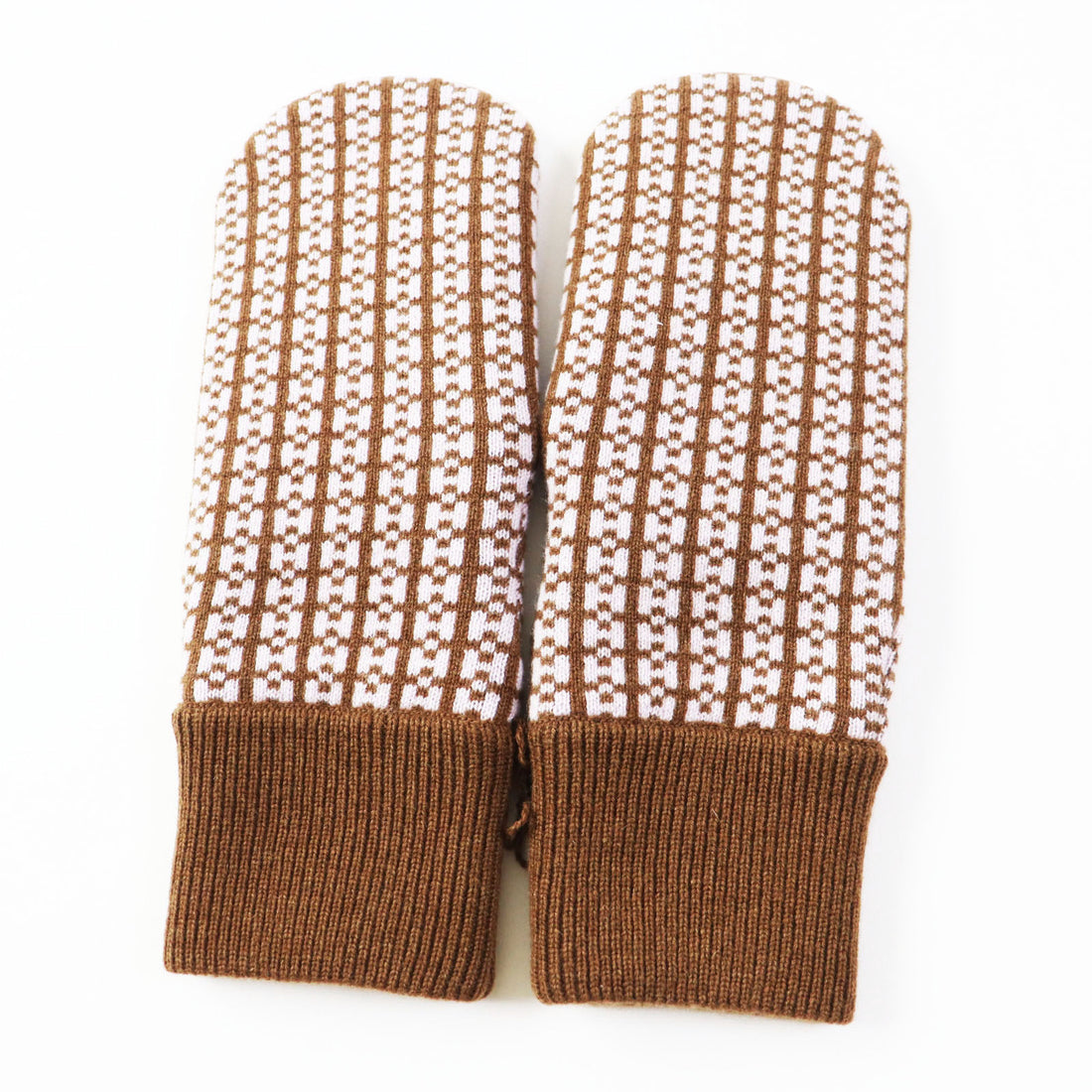 Hermes Cashmere Mittens Gloves Brown Pink M