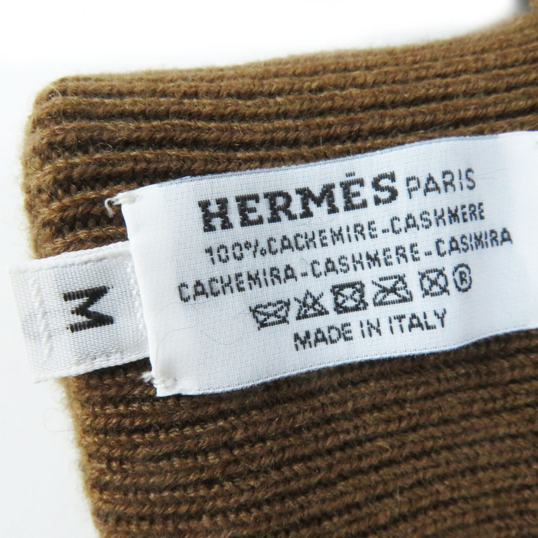 Hermes Cashmere Mittens Gloves Brown Pink M