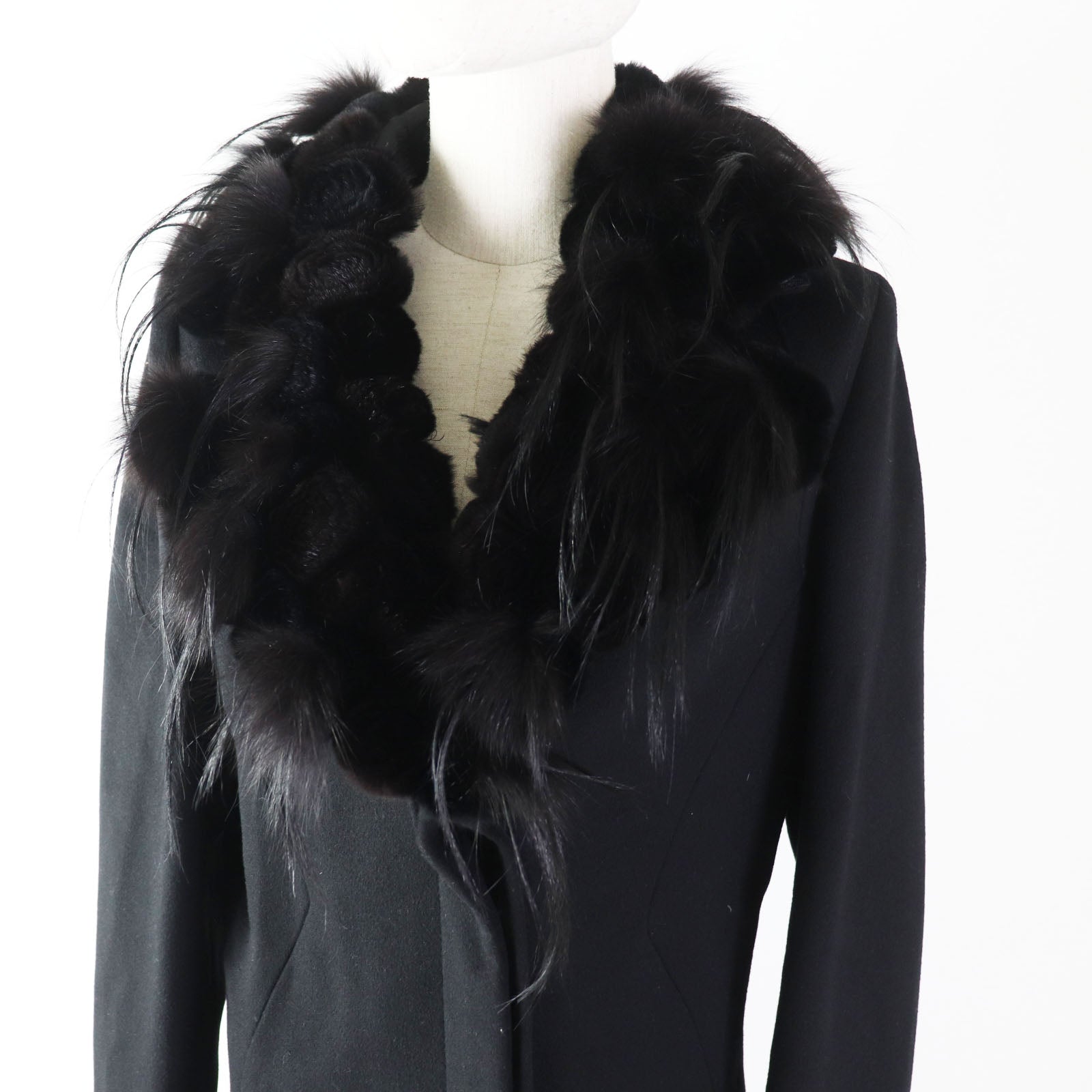 Fendi Wool Cashmere Long Fur Collar Coat Women