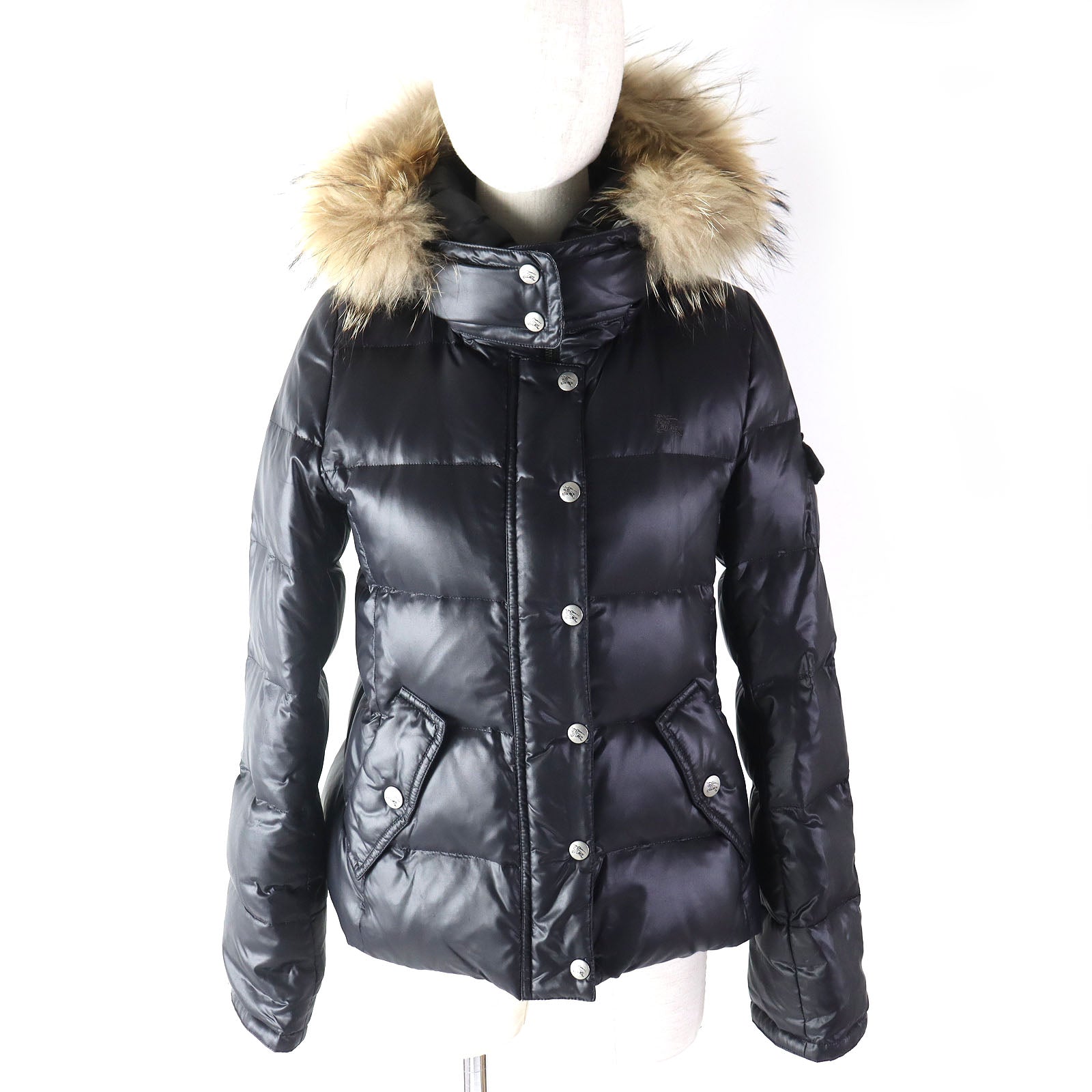 Burberry Check Pattern Fur Hood Down Jacket Women