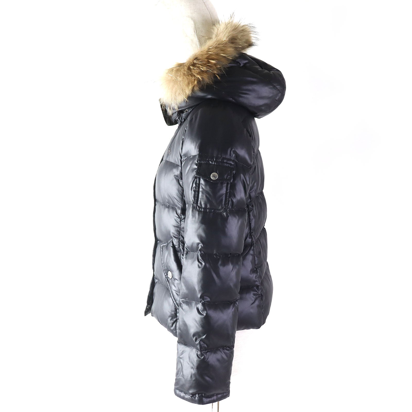 Burberry Check Pattern Fur Hood Down Jacket Women