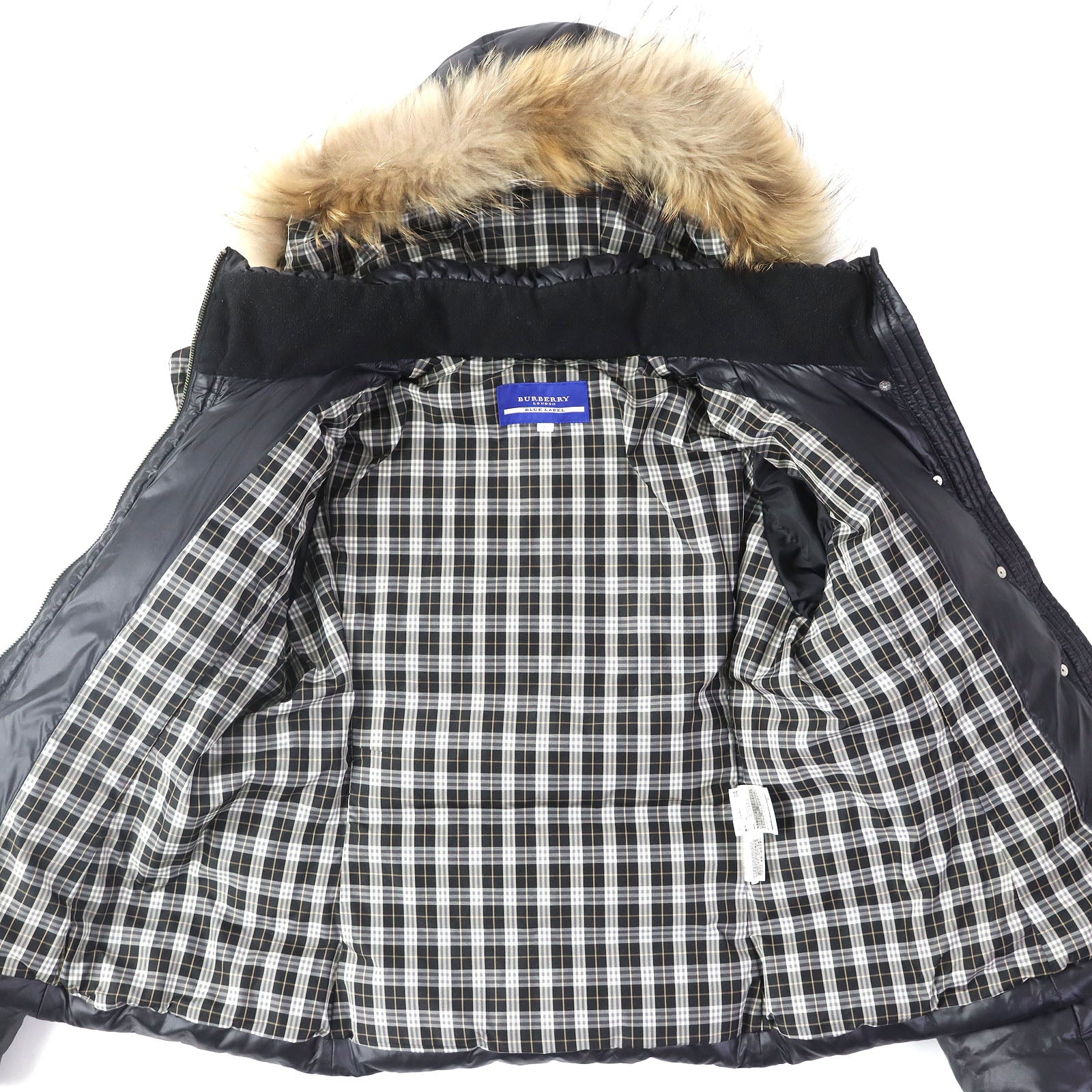 Burberry Check Pattern Fur Hood Down Jacket Women