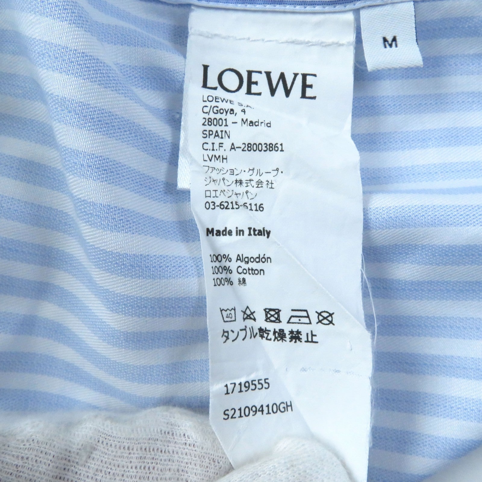 Loewe Asymmetrical Striped Cotton Blouse M