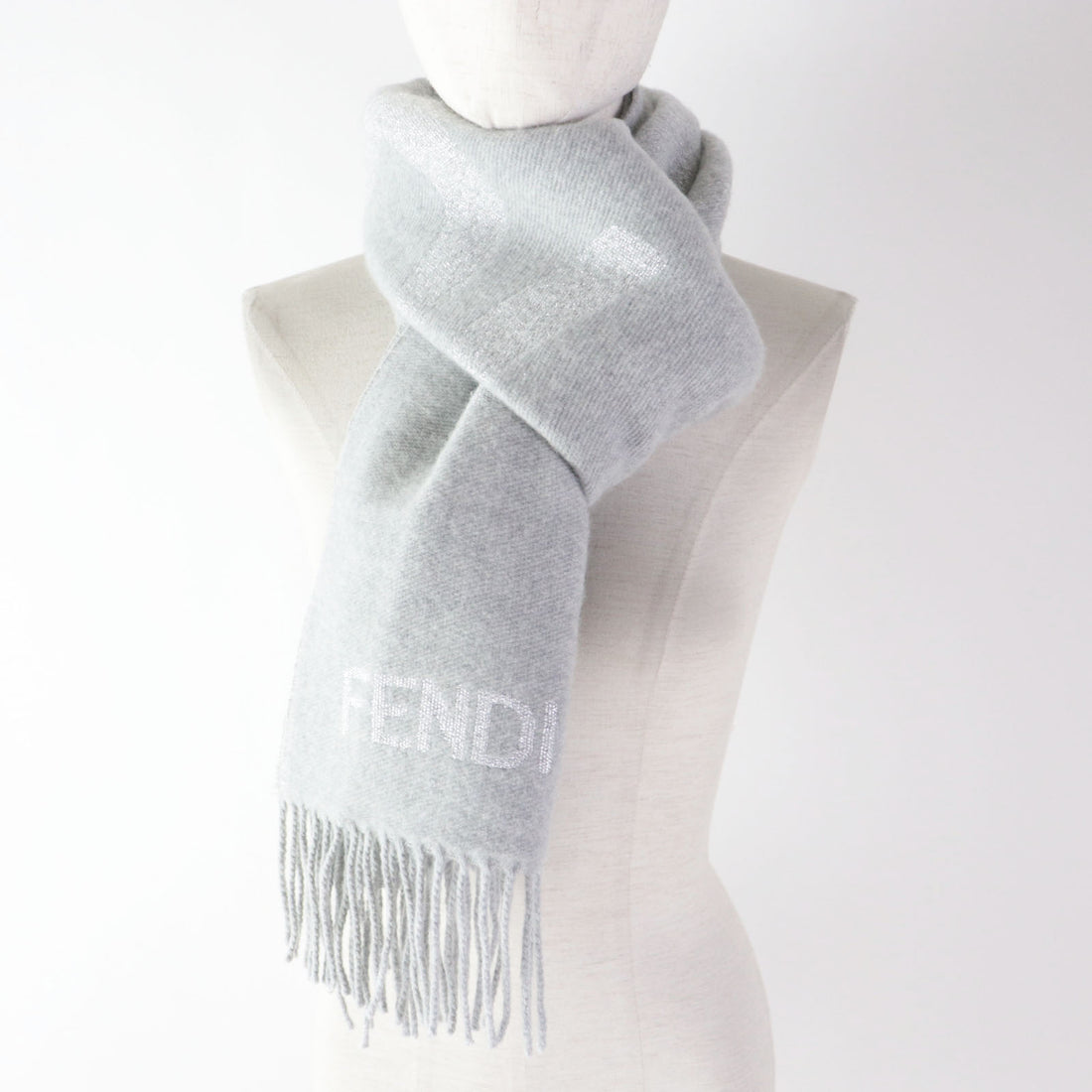 Fendi Wool Cashmere Scarf Light Gray