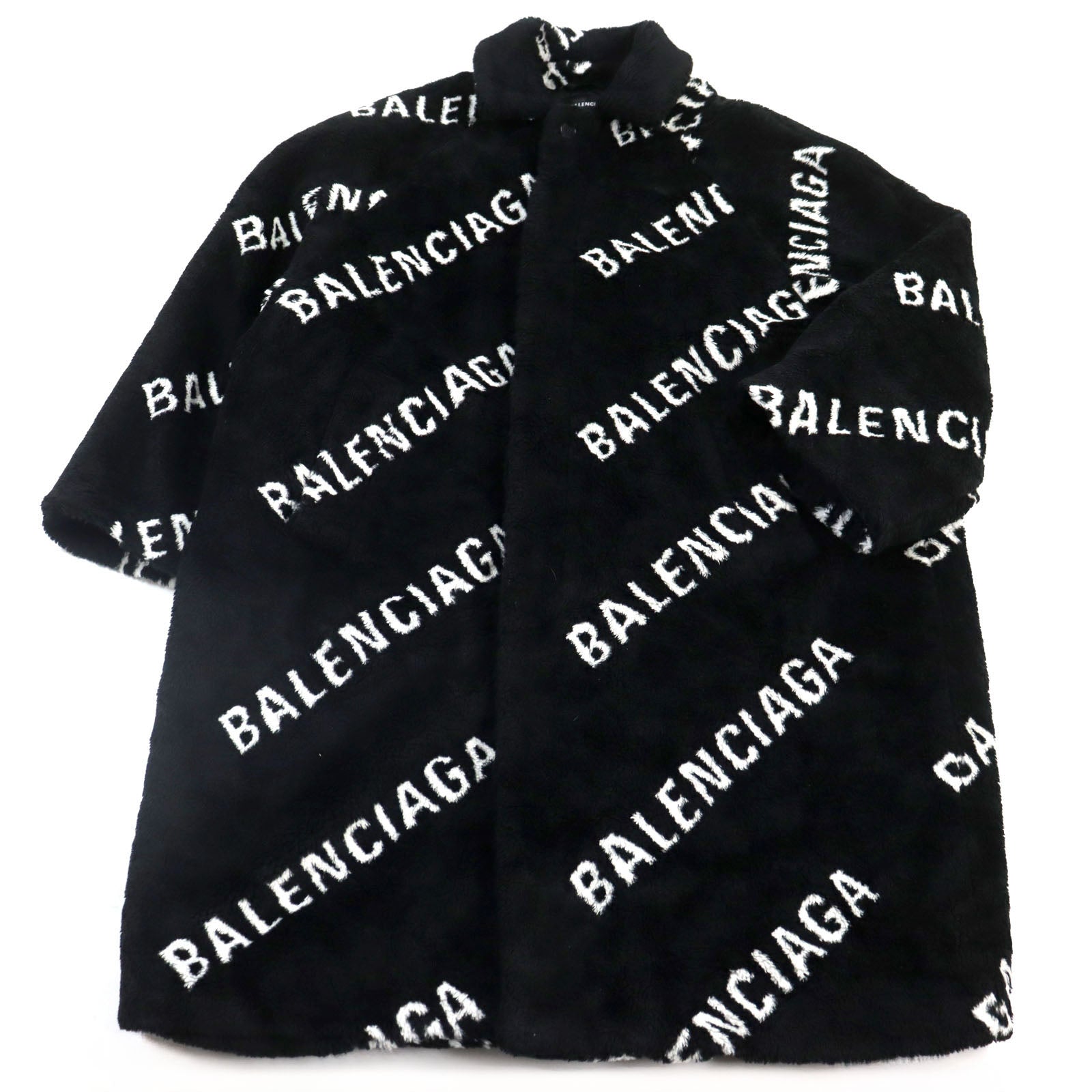 Balenciaga Logo Print Oversized Coat Black White