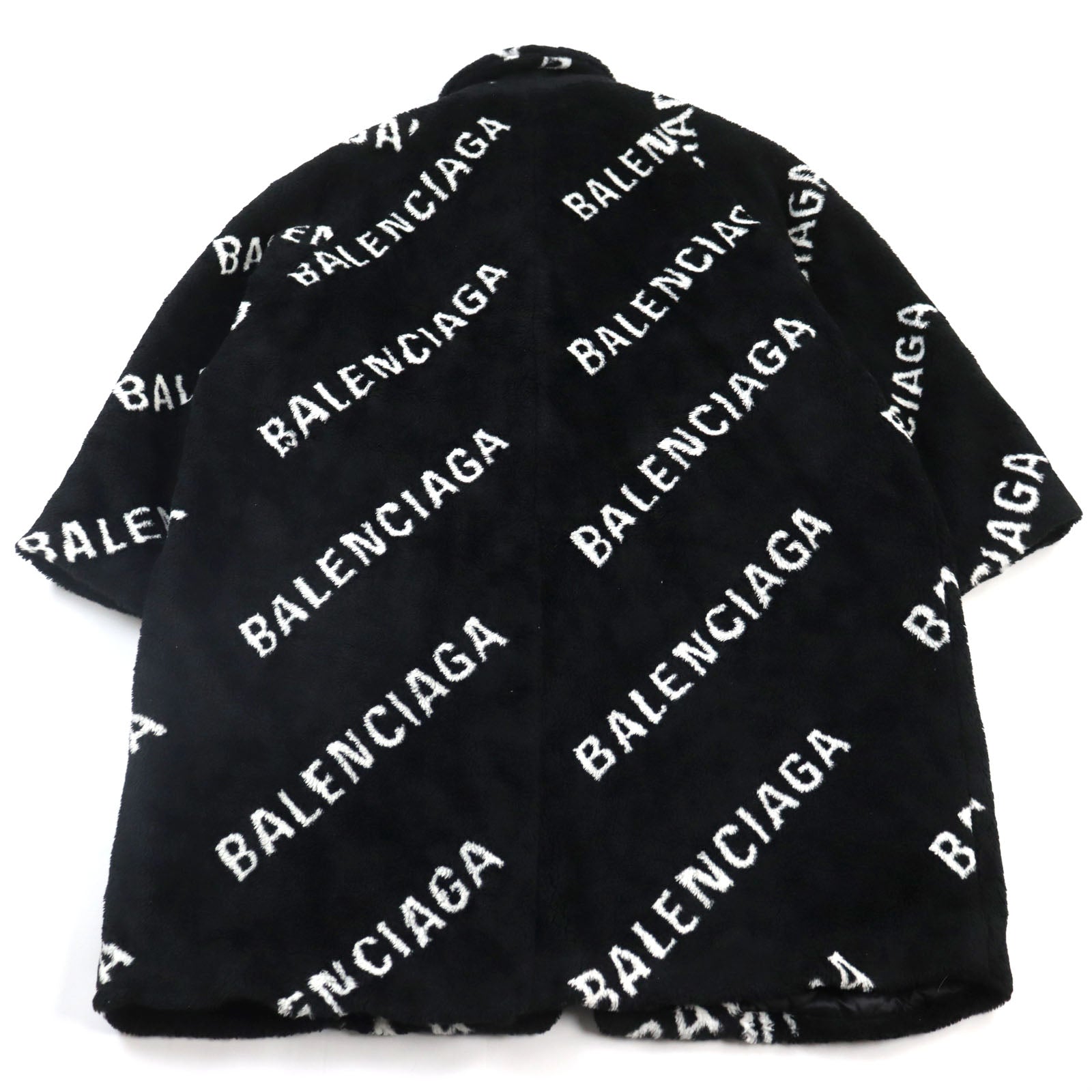 Balenciaga Logo Print Oversized Coat Black White