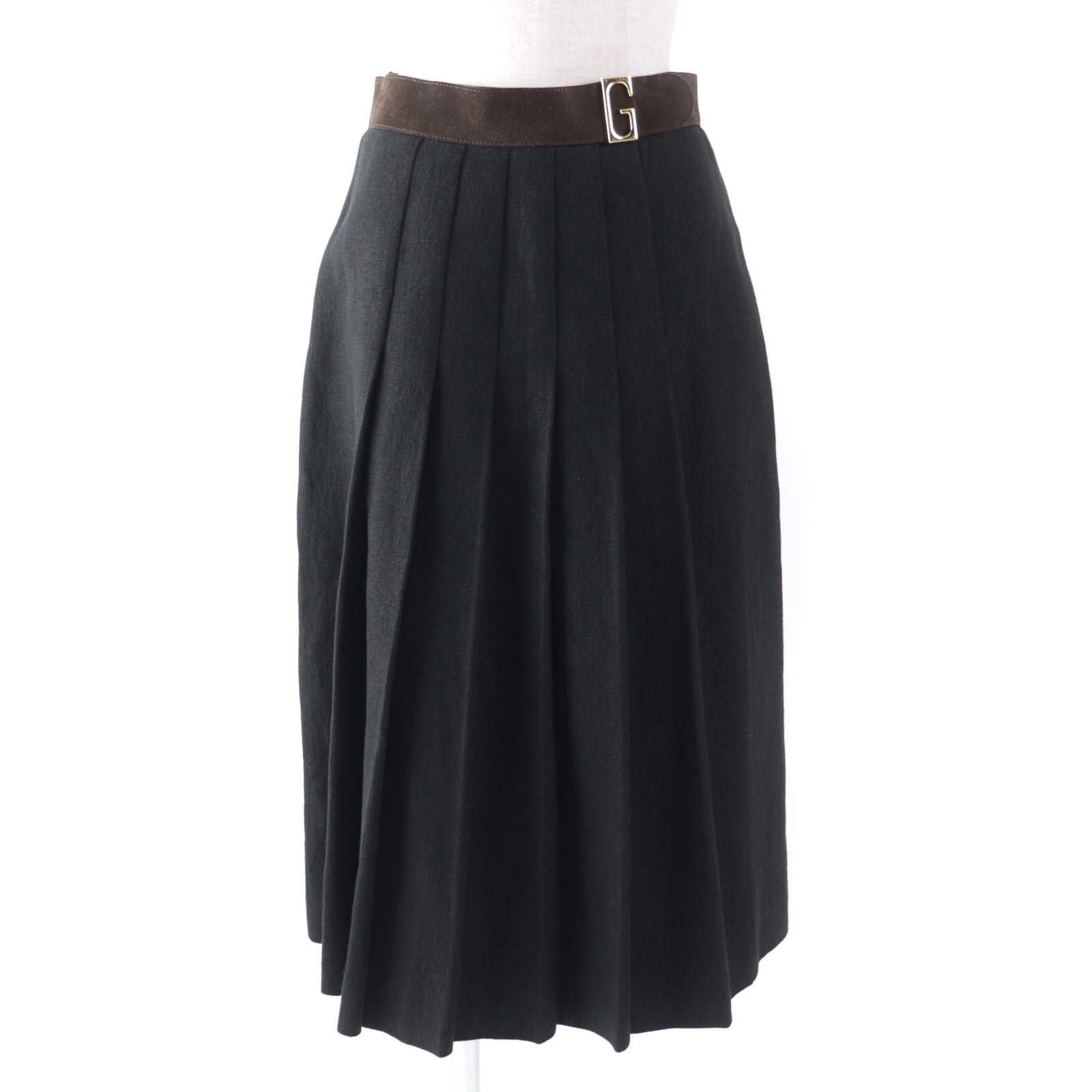 Gucci Linen Pleated Skirt Black Brown 40