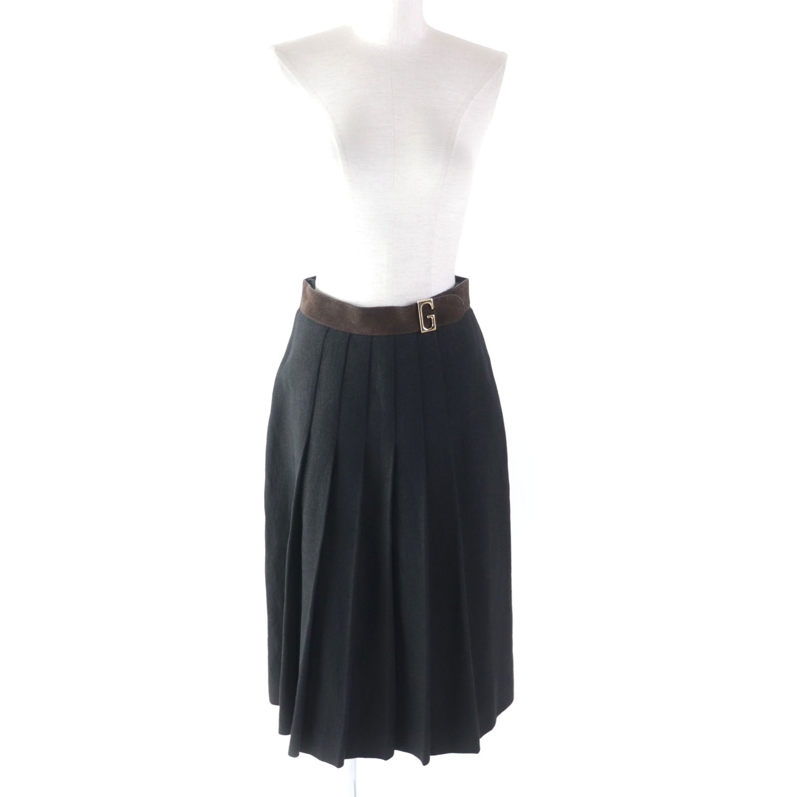 Gucci Linen Pleated Skirt Black Brown 40