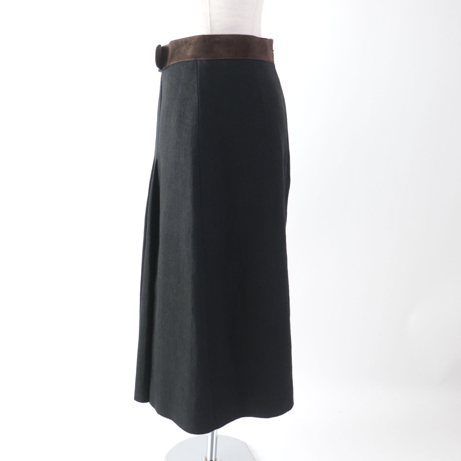 Gucci Linen Pleated Skirt Black Brown 40