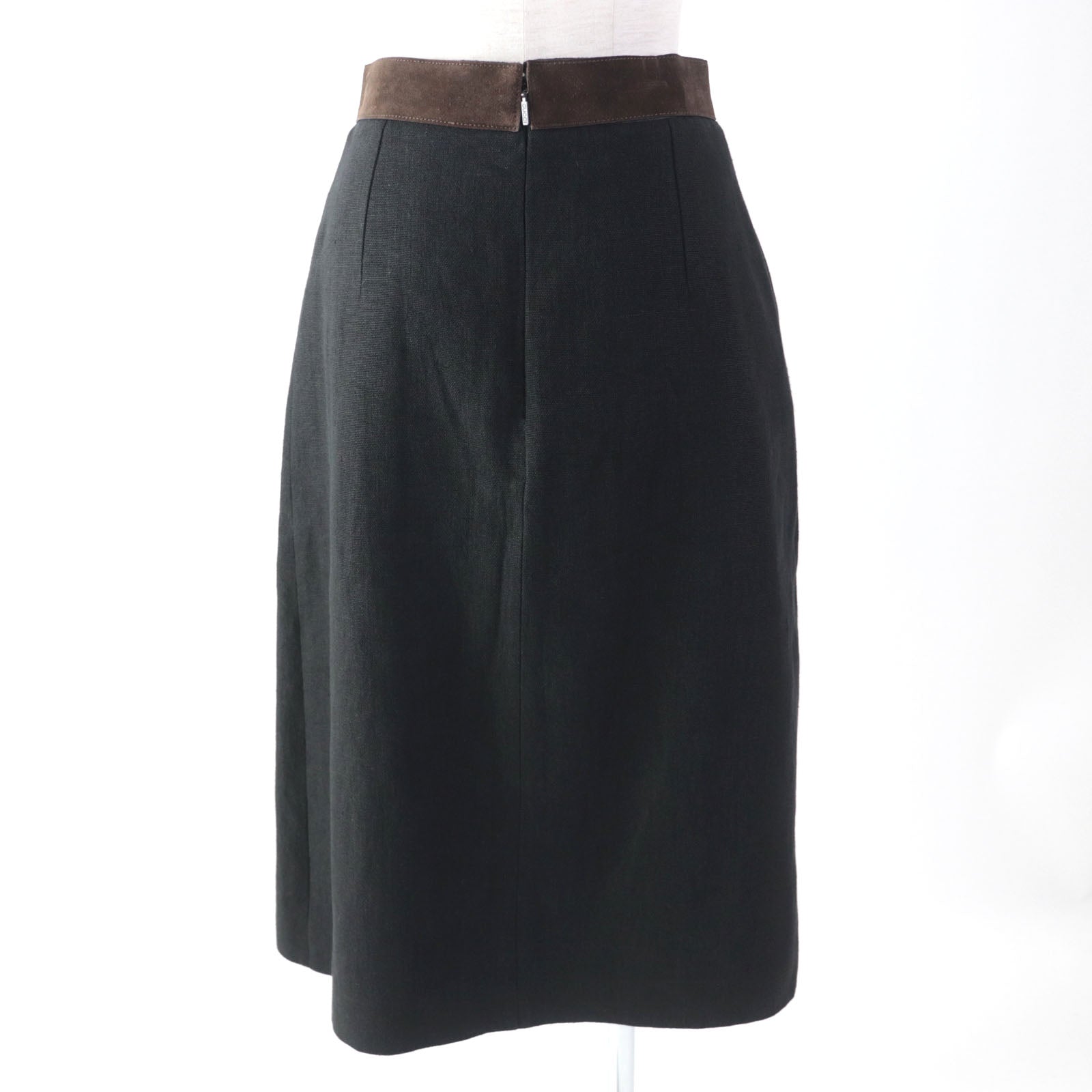 Gucci Linen Pleated Skirt Black Brown 40