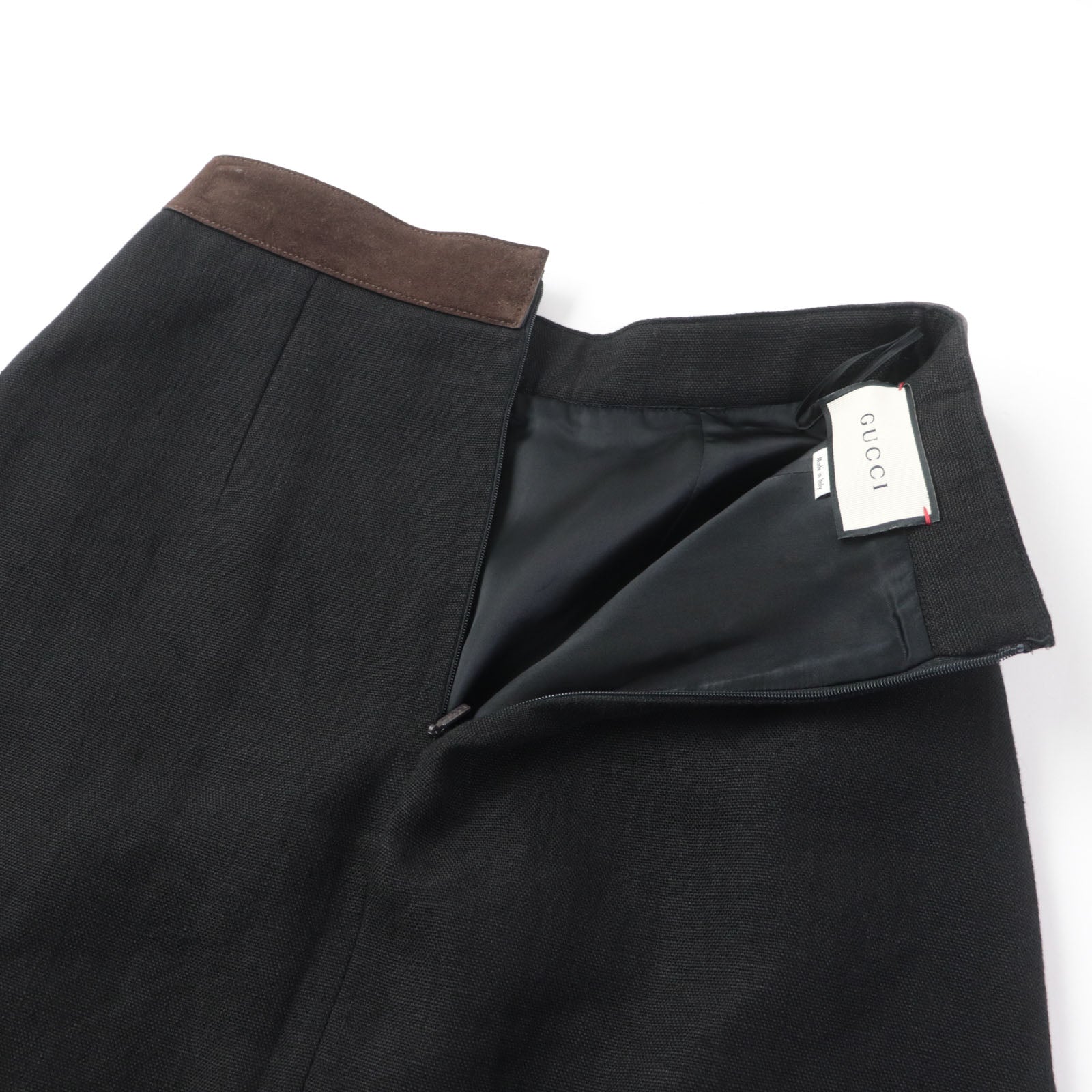 Gucci Linen Pleated Skirt Black Brown 40