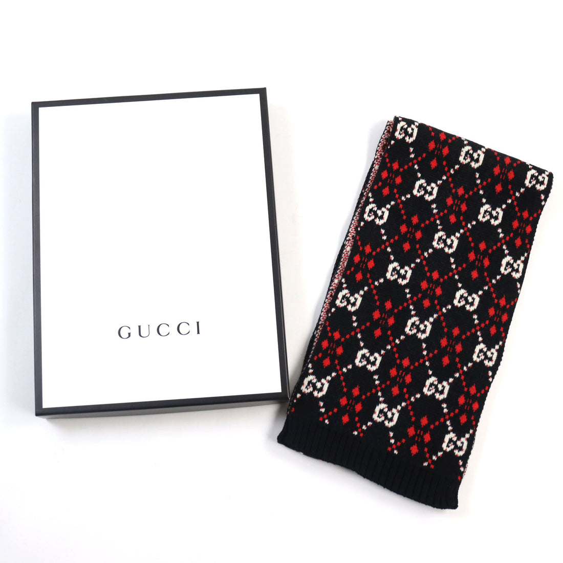 GUCCI Cotton Wool GG Diamond Scarf Black