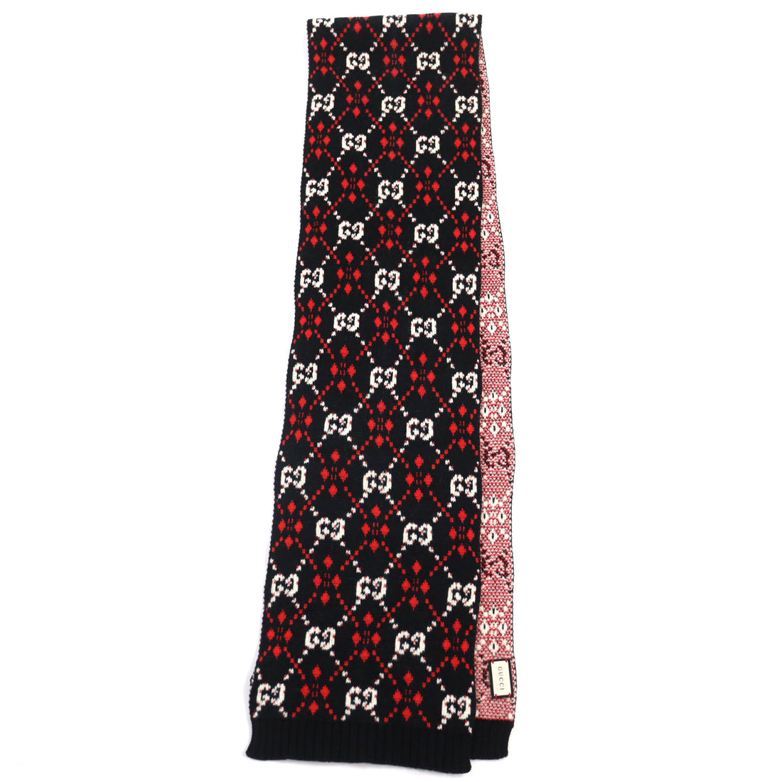 GUCCI Cotton Wool GG Diamond Scarf Black