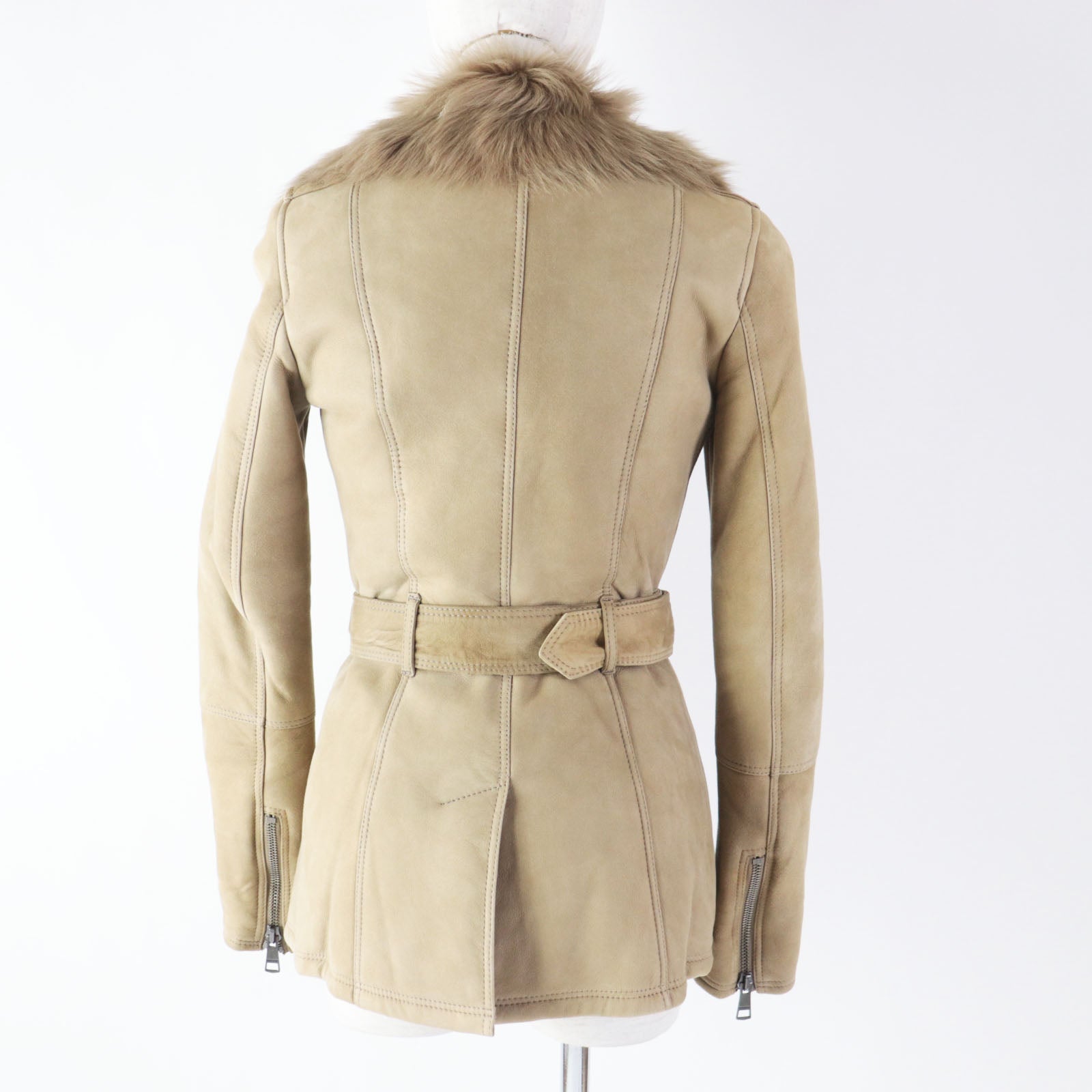 Burberry Shearling Belted Zip-Up Coat Beige 38