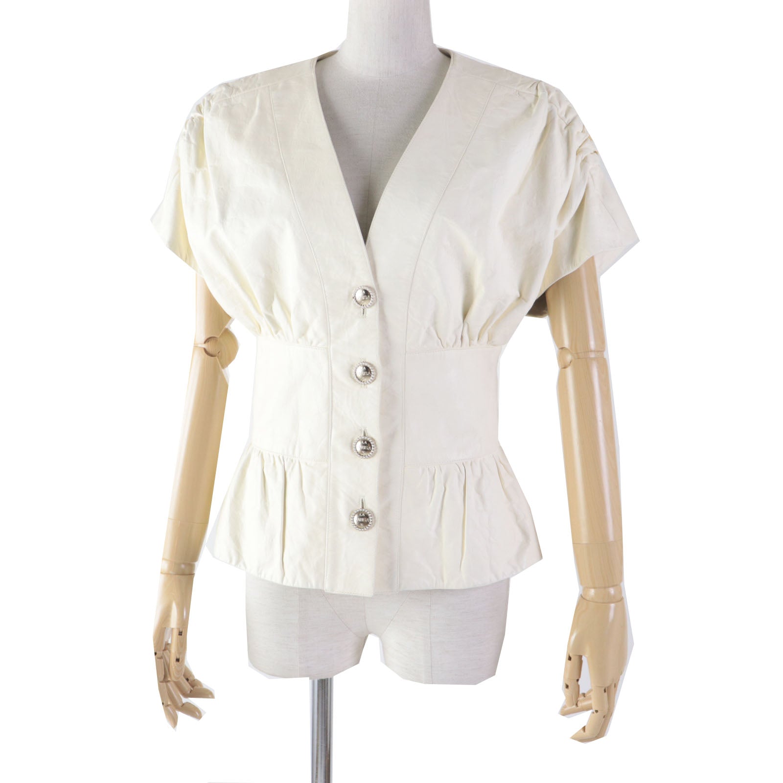 Chanel Lambskin Short Sleeve Leather Jacket Ivory