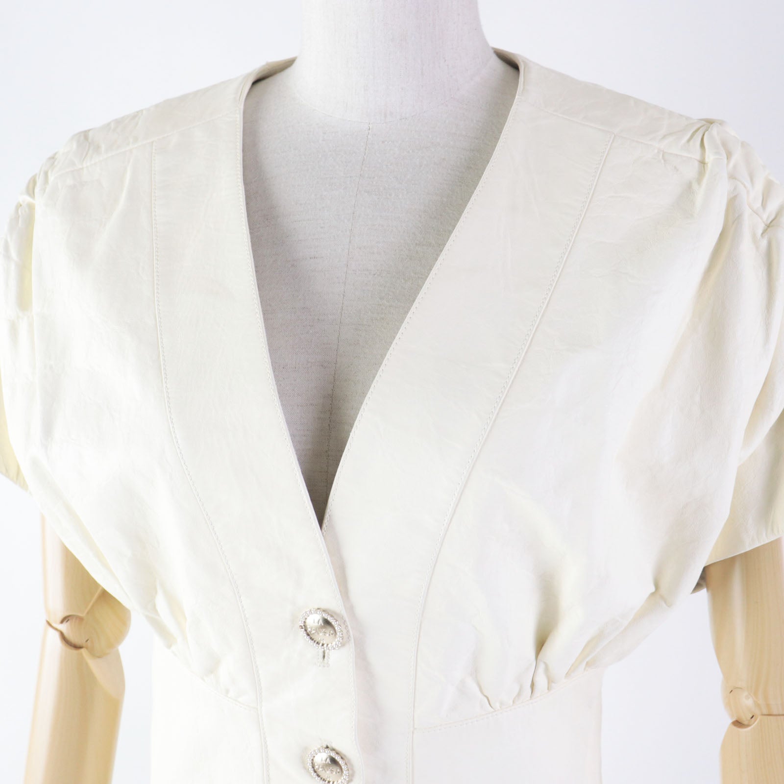 Chanel Lambskin Short Sleeve Leather Jacket Ivory