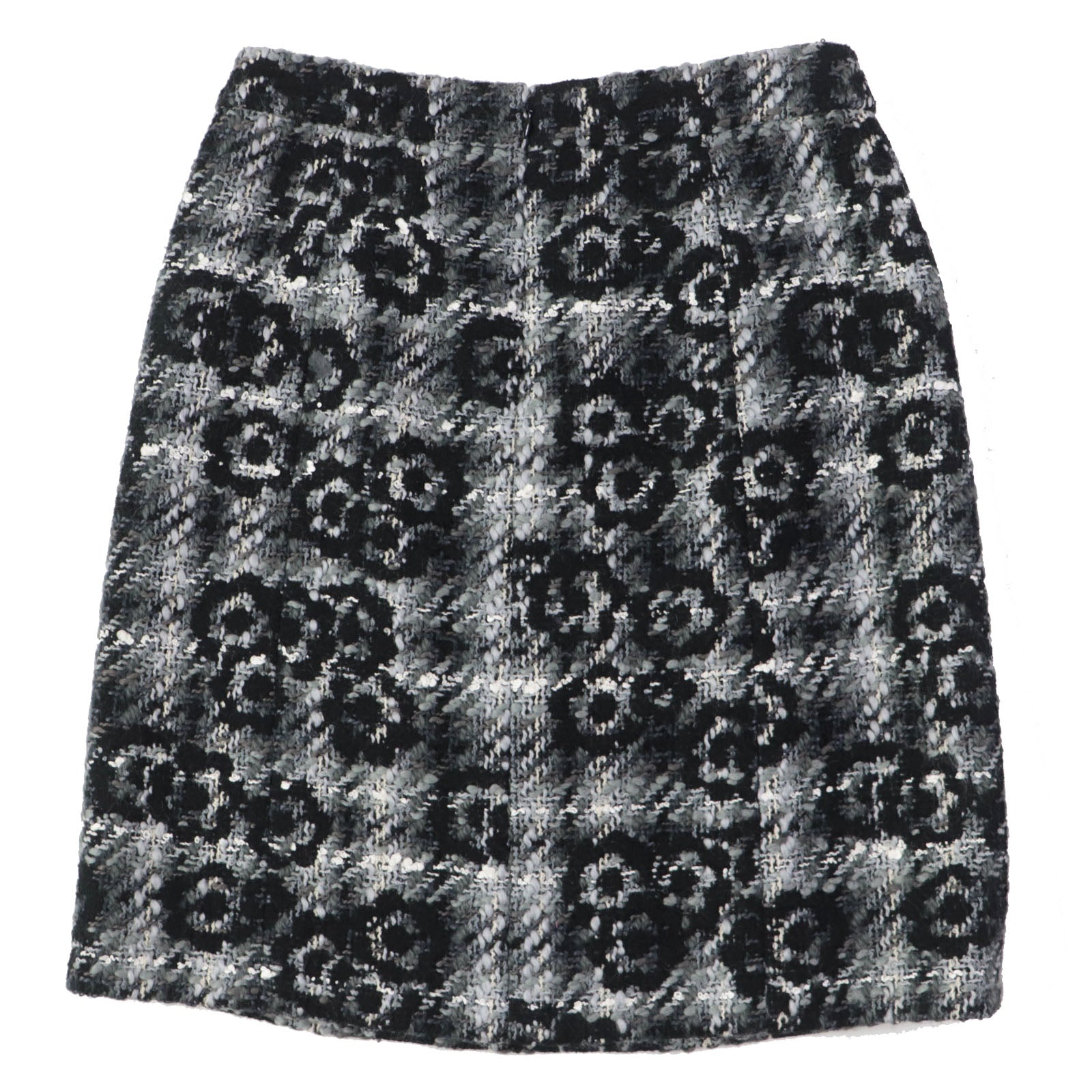 Chanel Camellia Tweed Skirt Black Grey 38