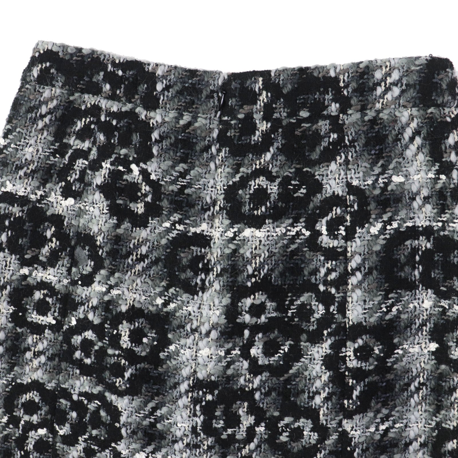 Chanel Camellia Tweed Skirt Black Grey 38