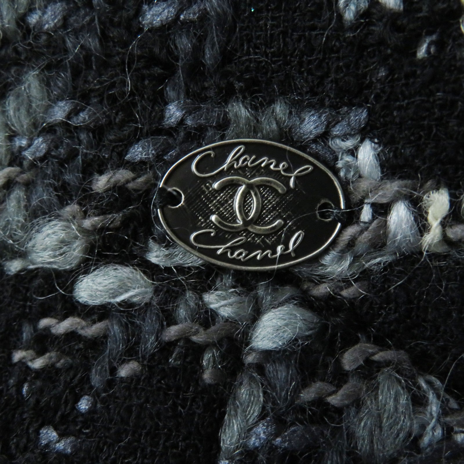 Chanel Camellia Tweed Skirt Black Grey 38