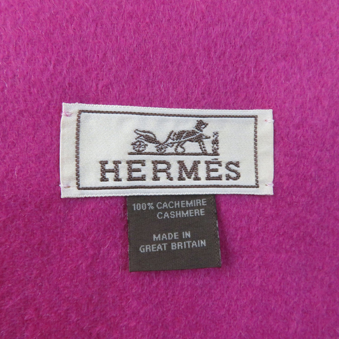 HERMES Cashmere Embroidered Logo Fringe Scarf Pink