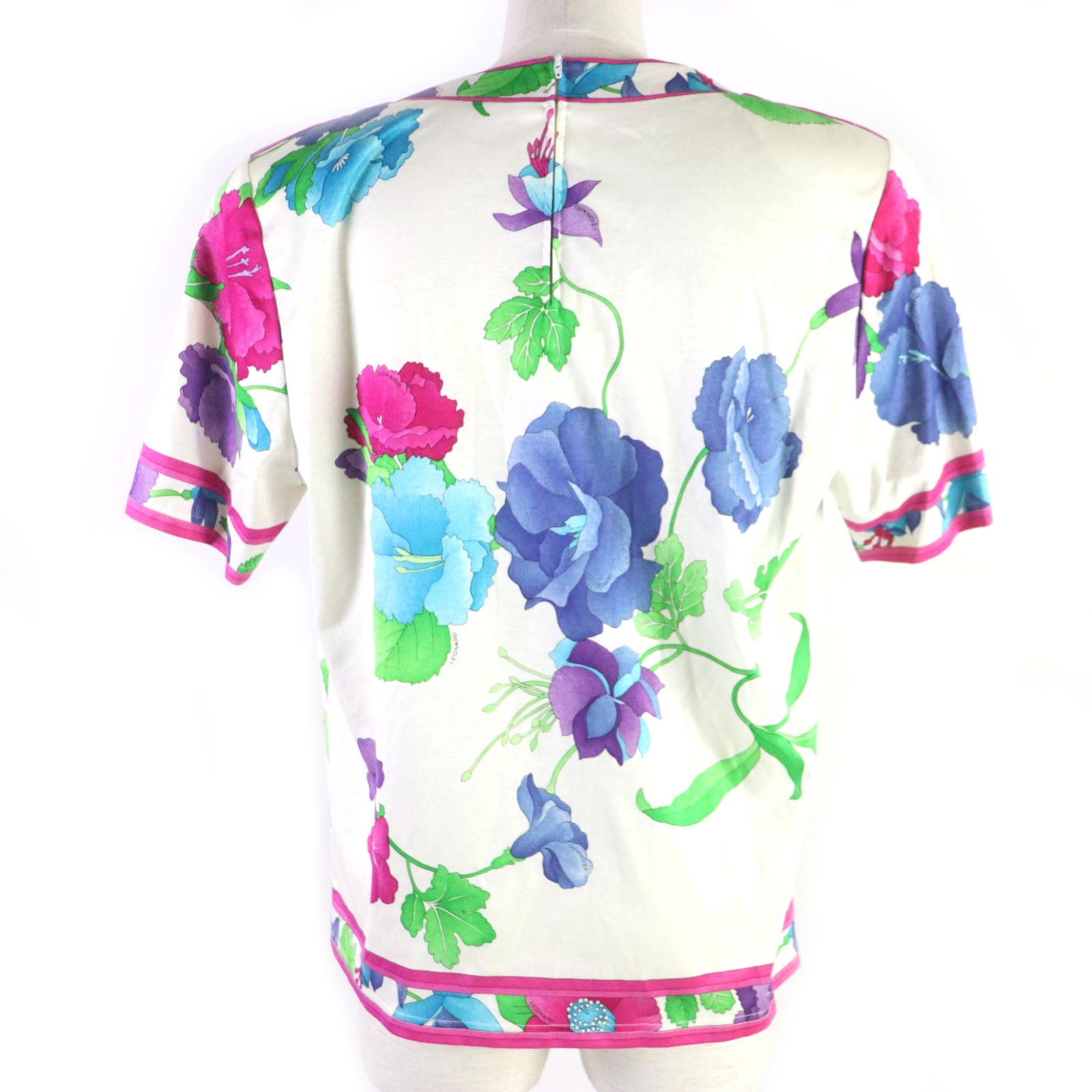 LEONARD Floral Crew Neck Back Zip T-Shirt XL