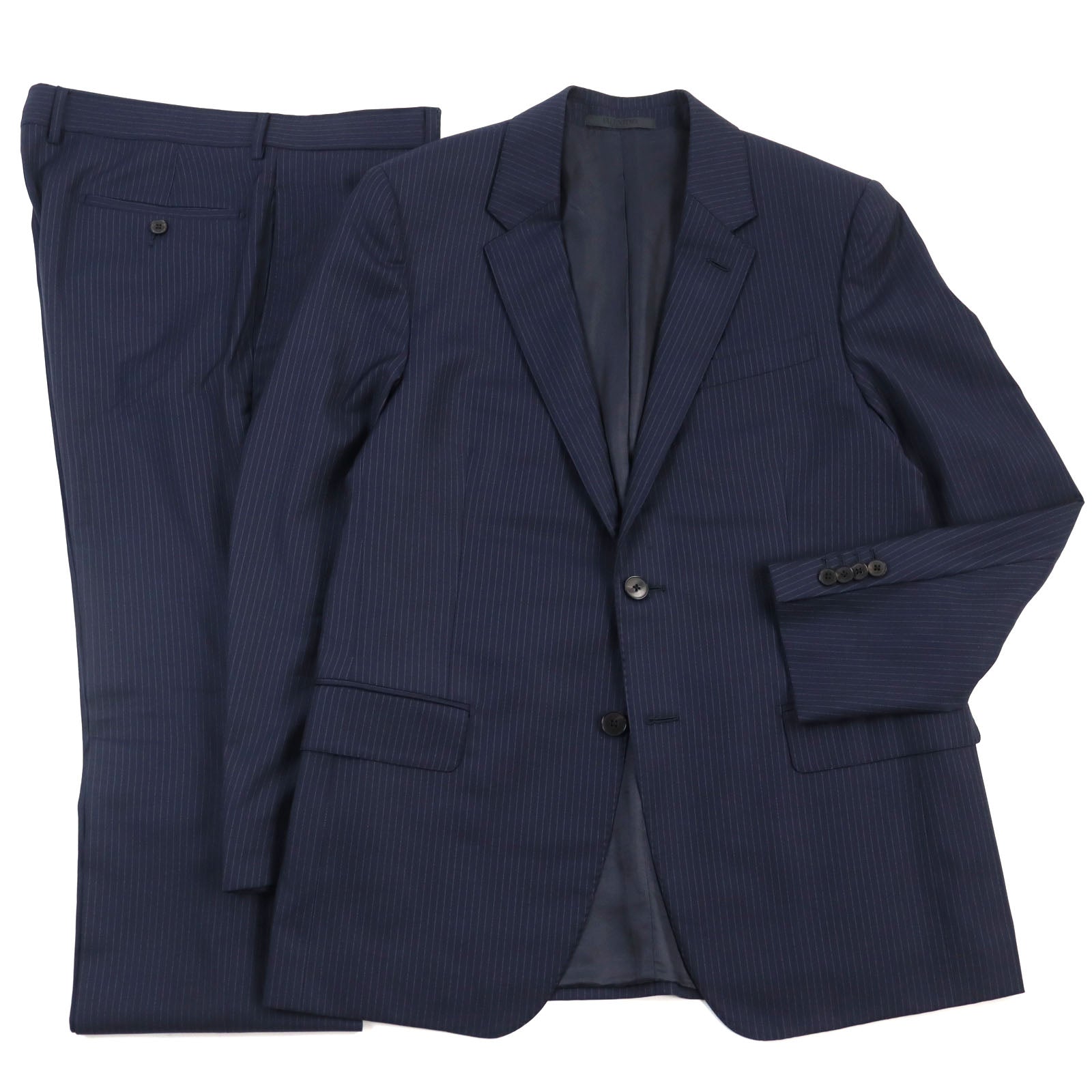 Valentino Wool Single Suit Navy Stripe 48