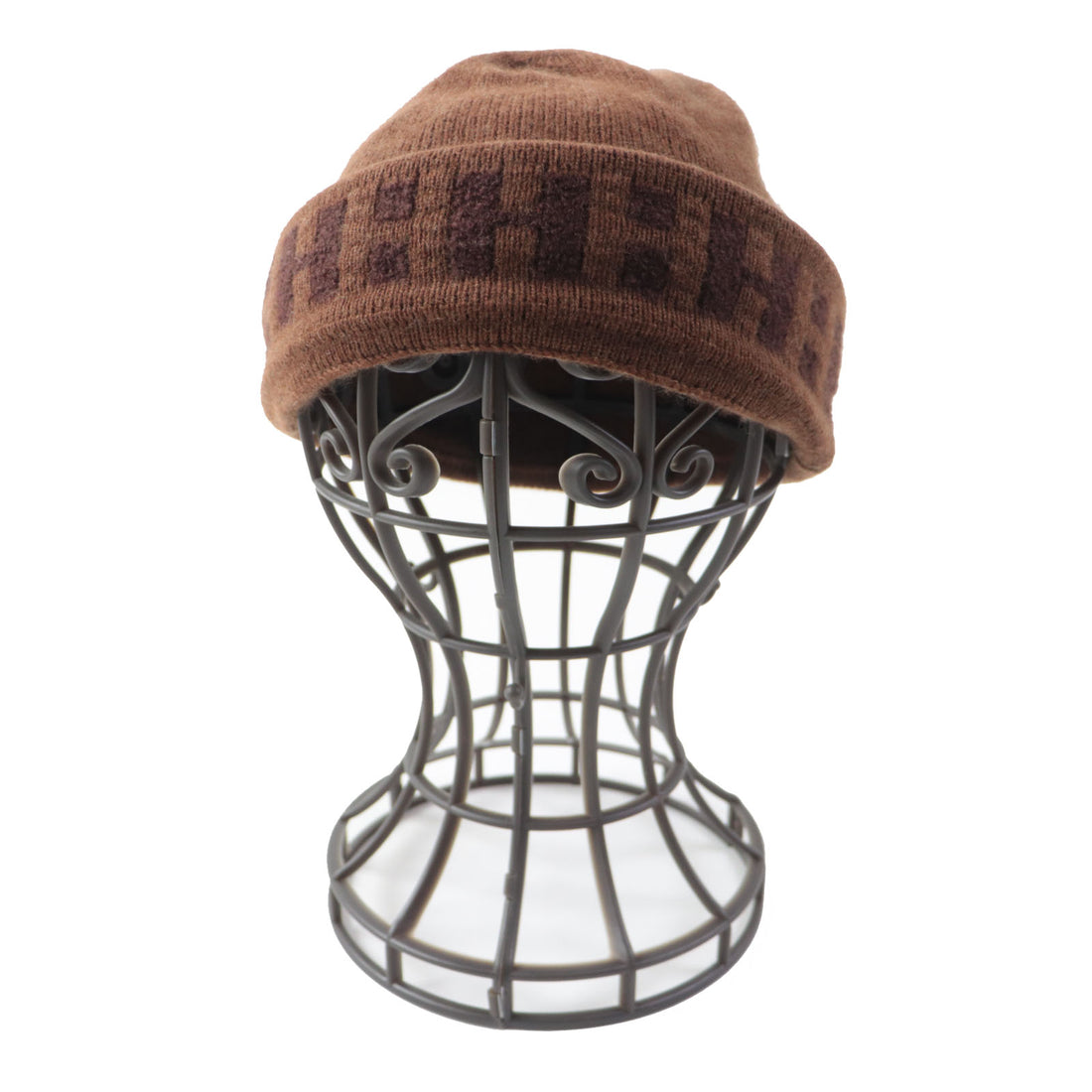 HERMES Cashmere Nylon H Pattern Knit Hat