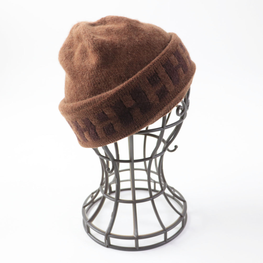 HERMES Cashmere Nylon H Pattern Knit Hat