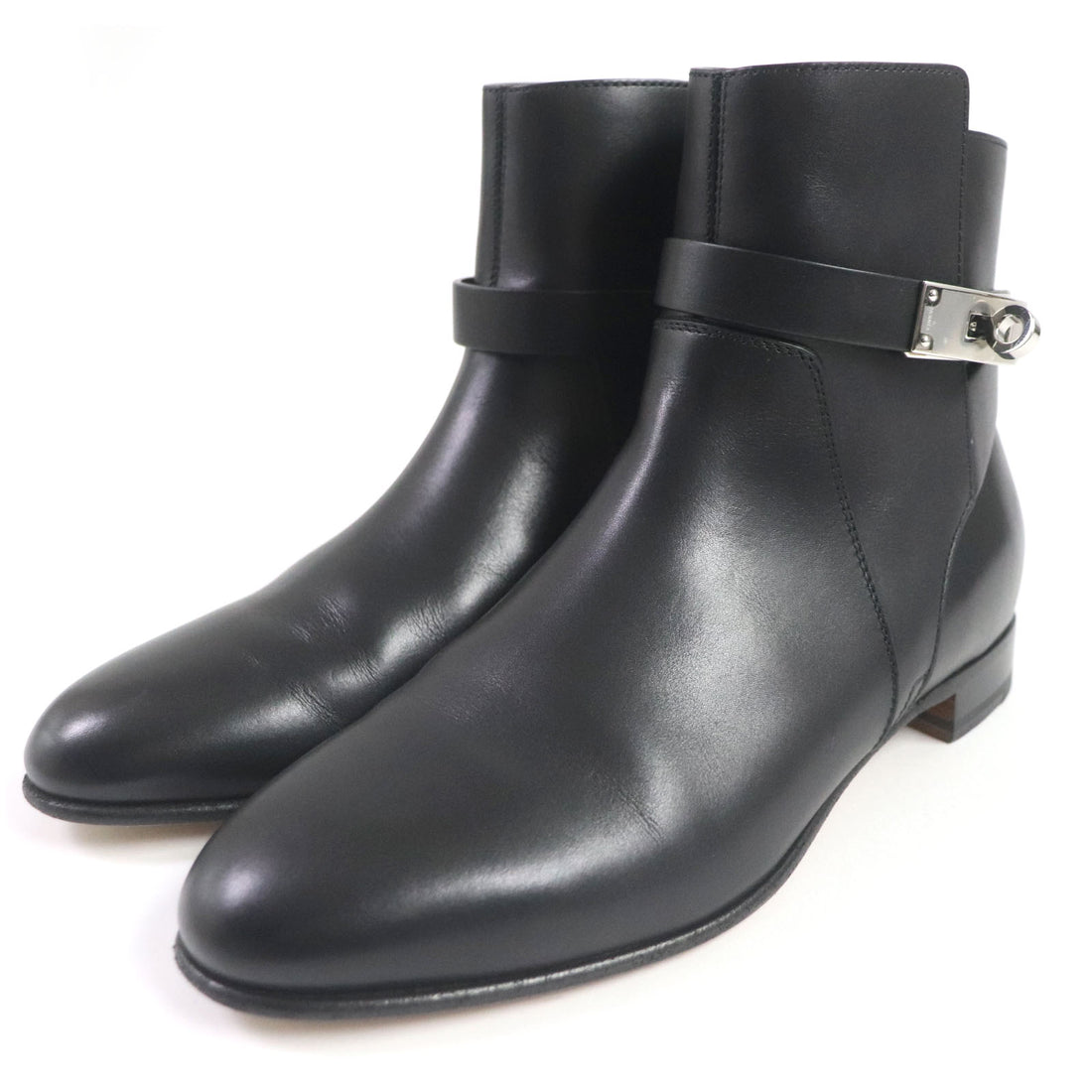 Hermes Neo Kelly Leather Ankle Boots Black 36.5