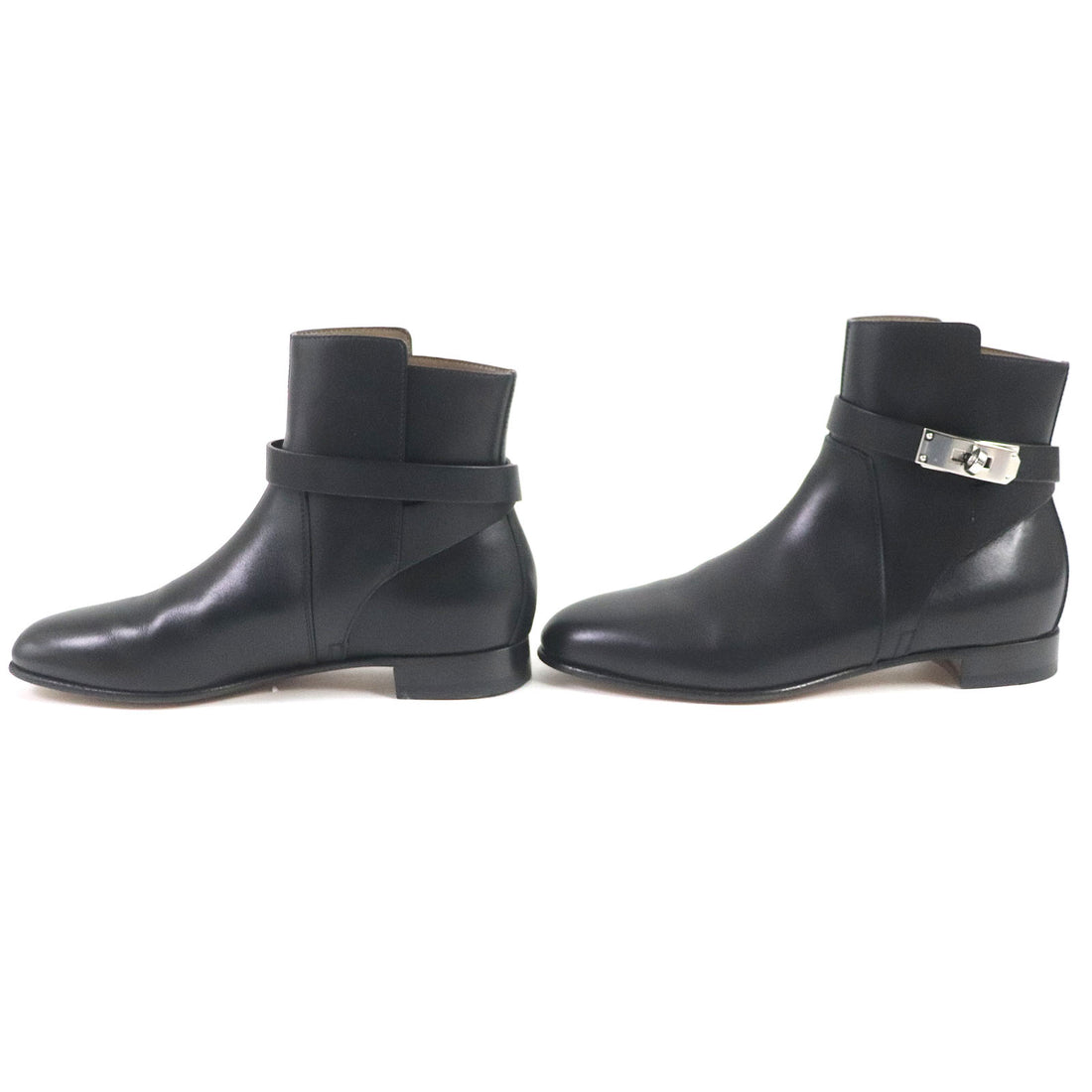 Hermes Neo Kelly Leather Ankle Boots Black 36.5