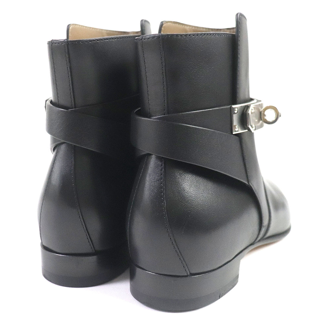 Hermes Neo Kelly Leather Ankle Boots Black 36.5