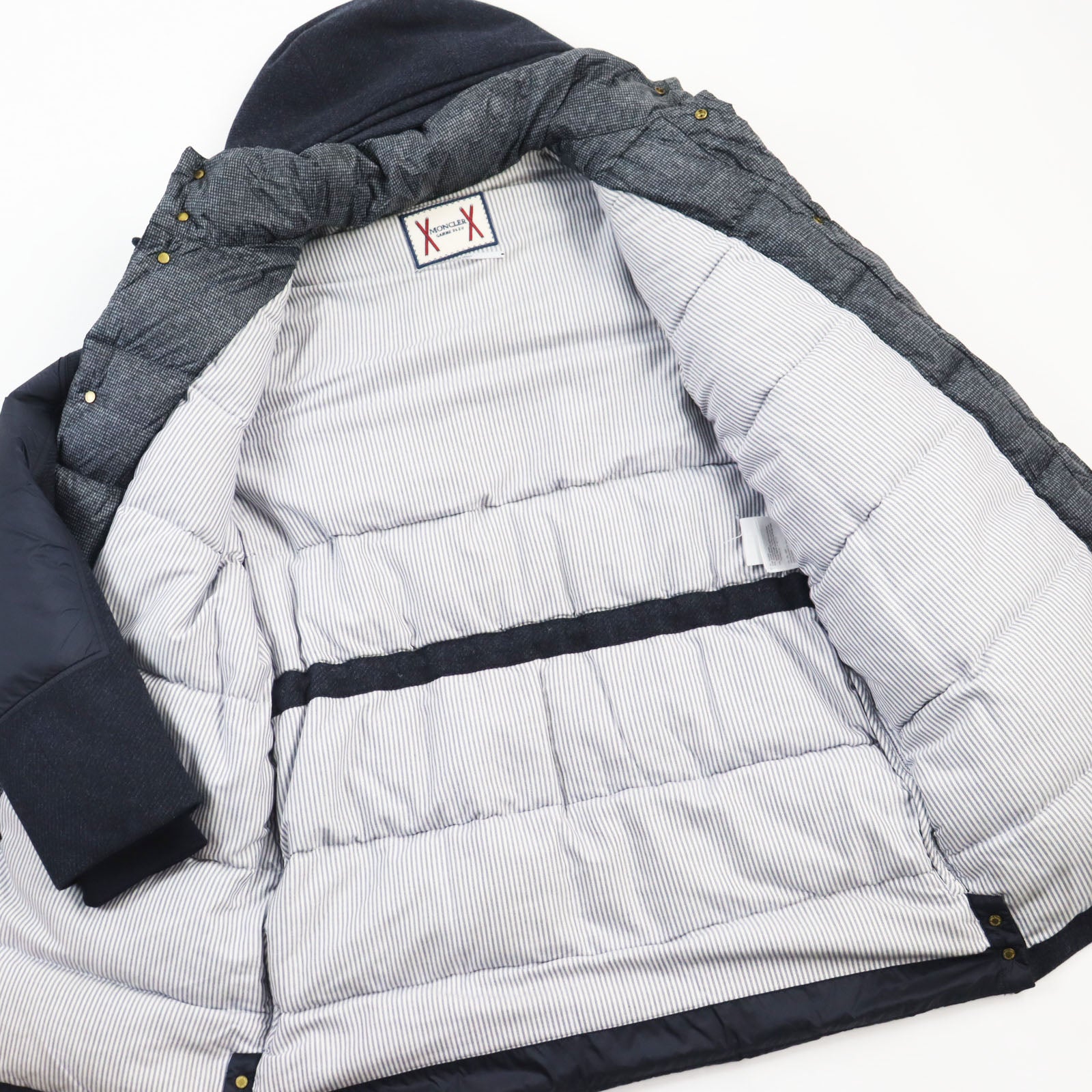 Moncler Wool Nylon Hooded Down Coat Blue