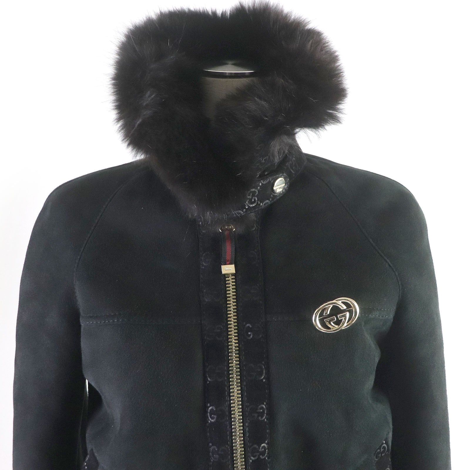 Gucci Lamb Leather Fox Fur Jacket Black 40