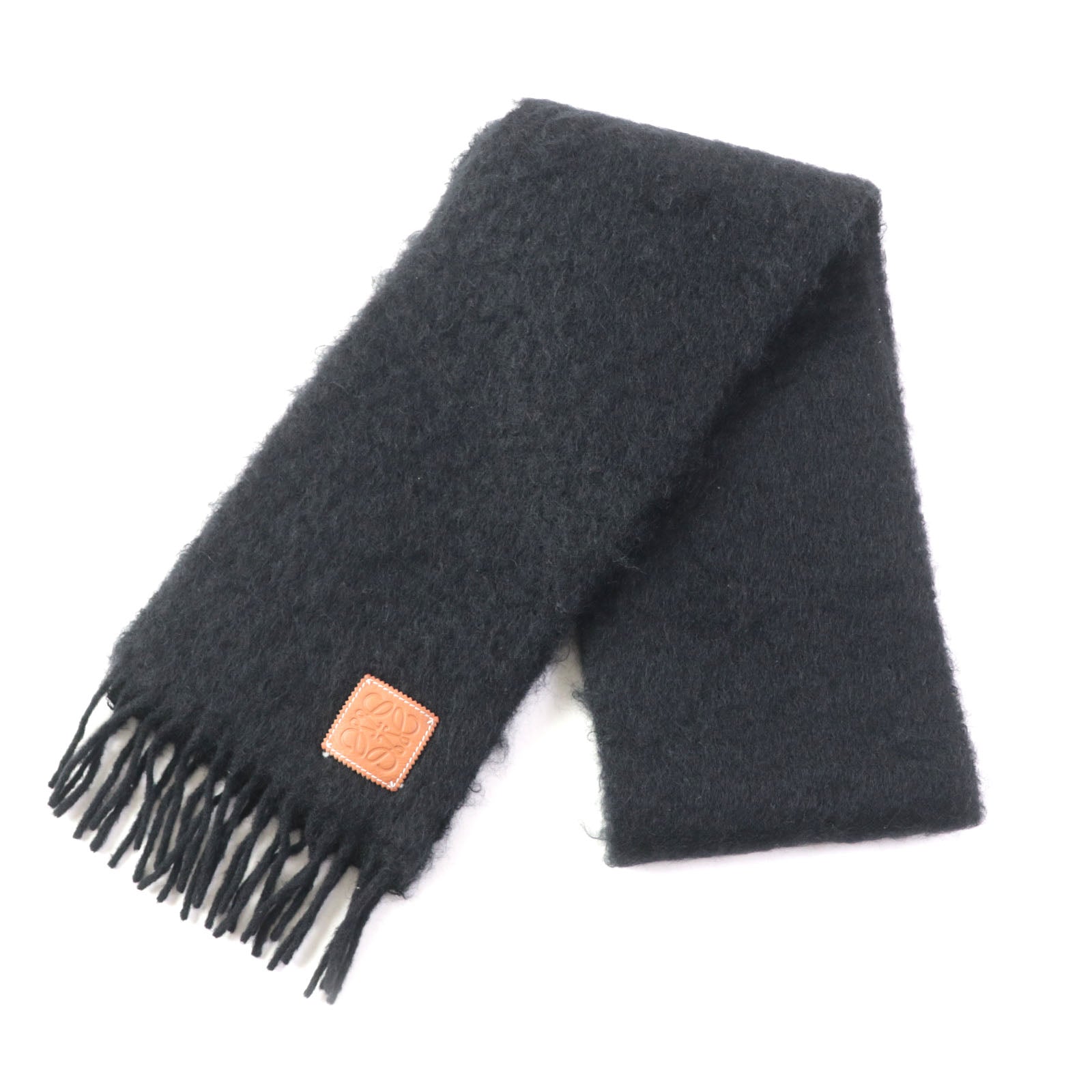 Loewe Mohair Wool Long Fringe Scarf Black