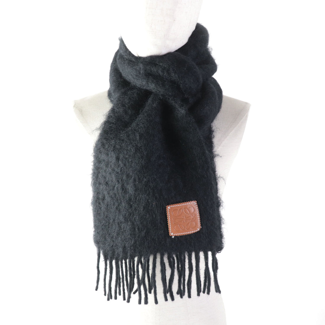 Loewe Mohair Wool Long Fringe Scarf Black