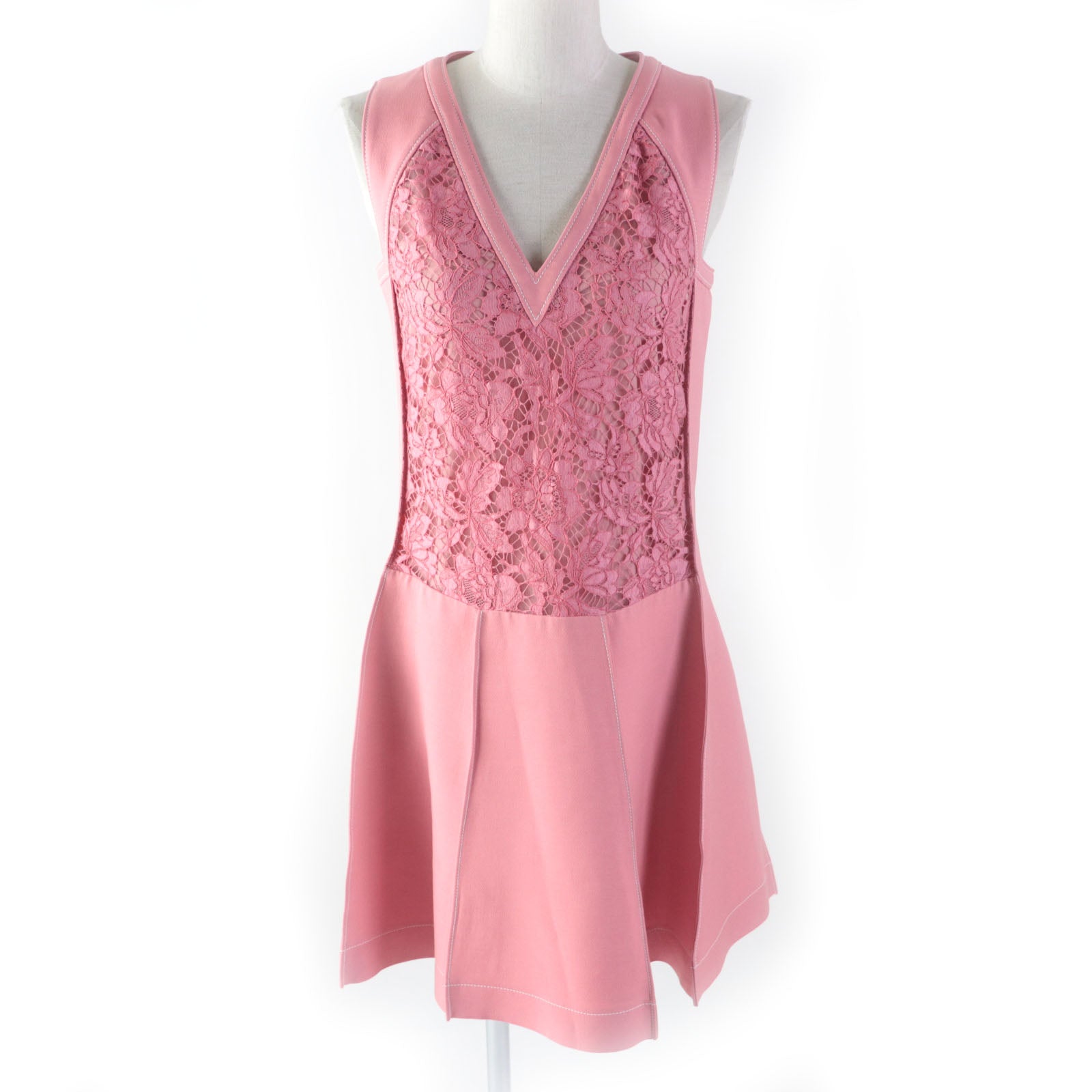 Valentino Floral Lace V-Neck Dress Pink