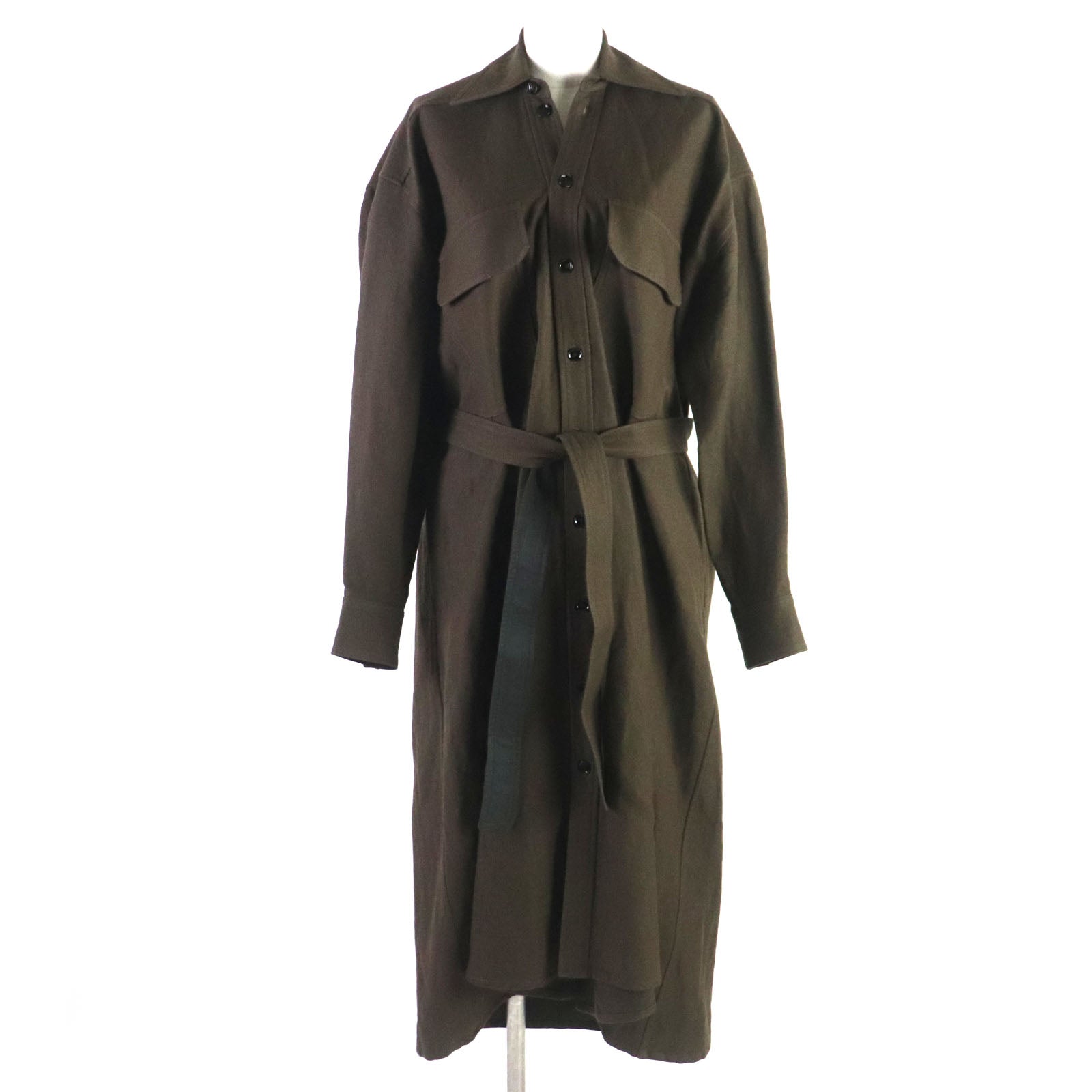 LEMAIRE Tilted Shirt Dress Linen Wool Dark Brown