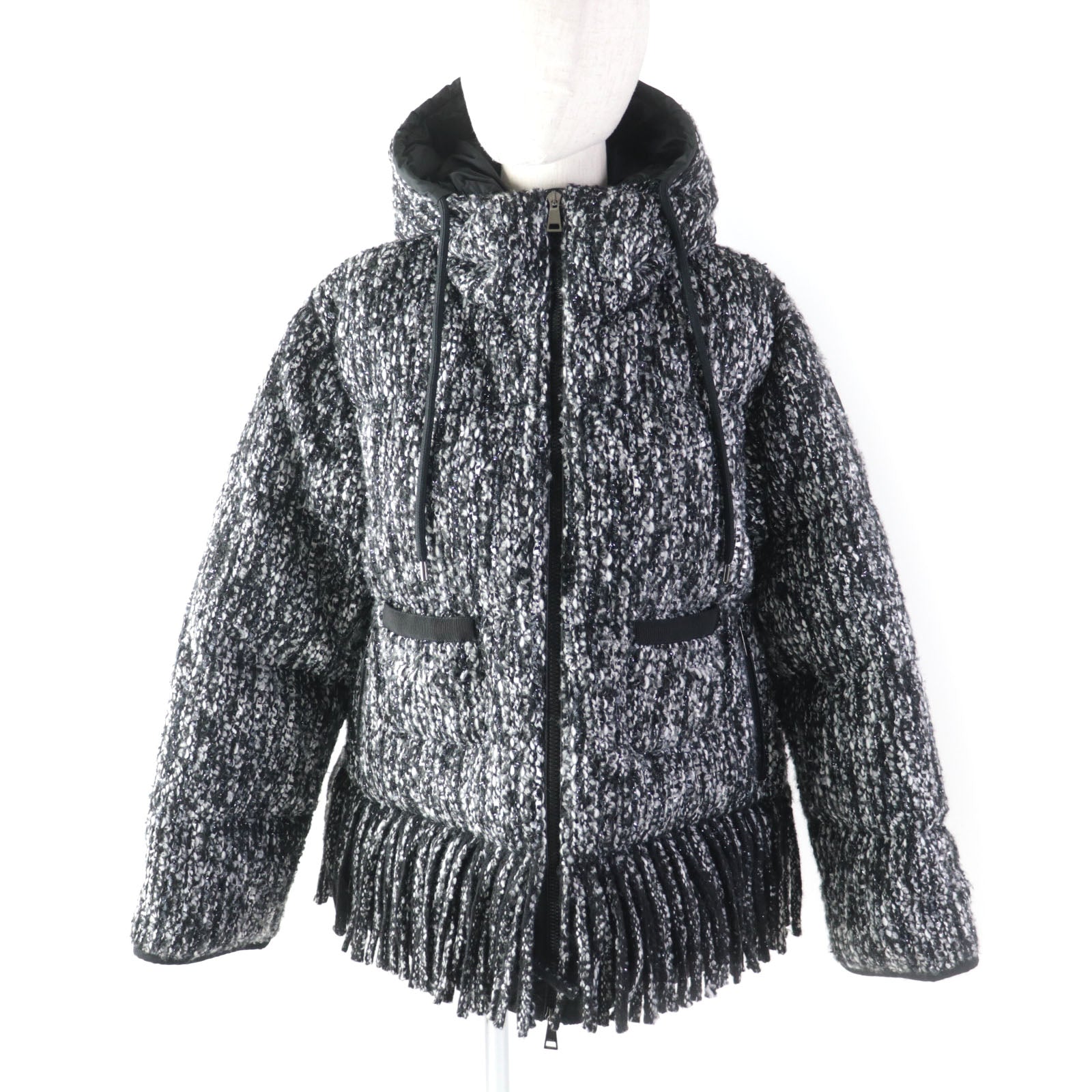 Moncler ELEUSINE Tweed Down Jacket Black White