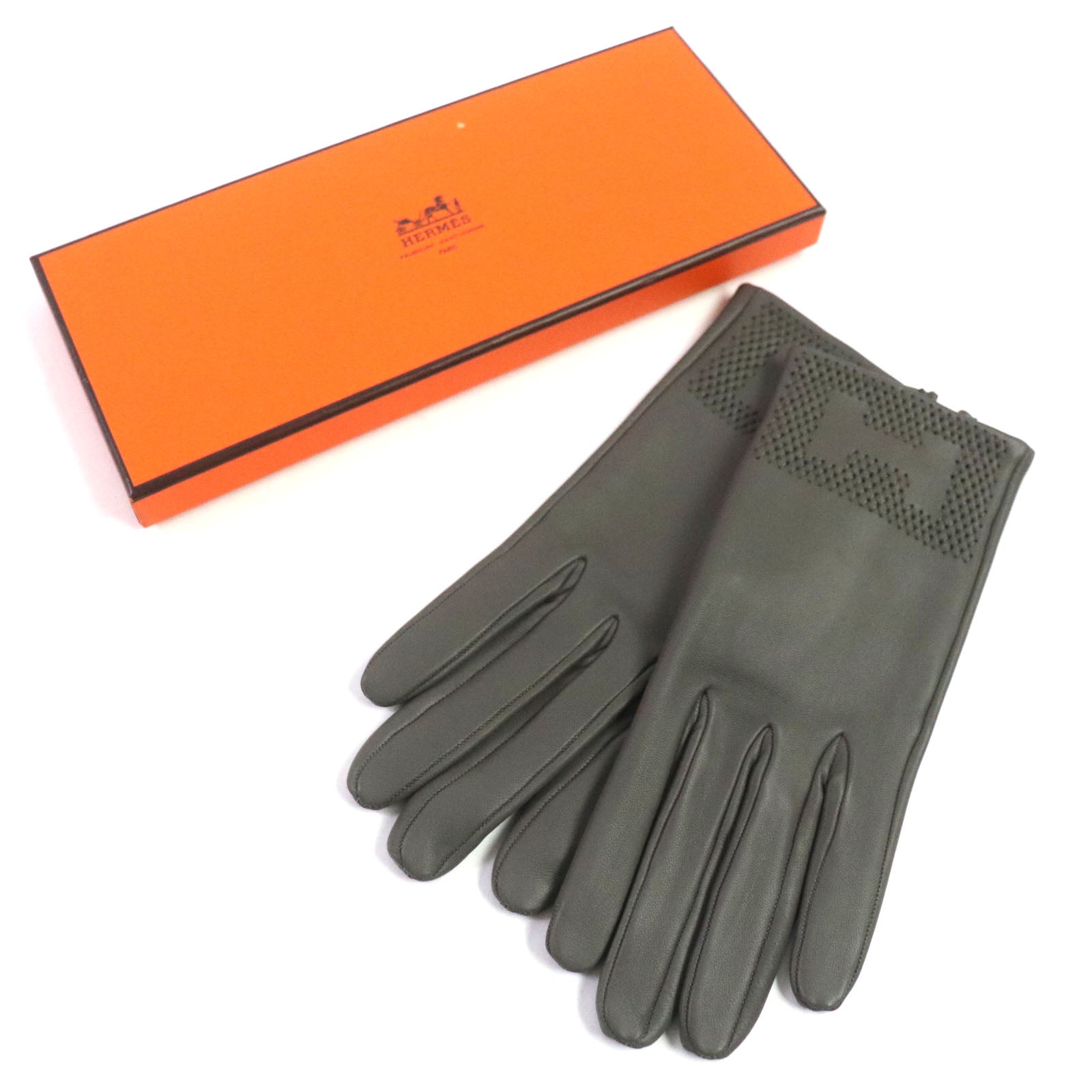 Hermes Lamb Leather Silk H Logo Gloves 7.5